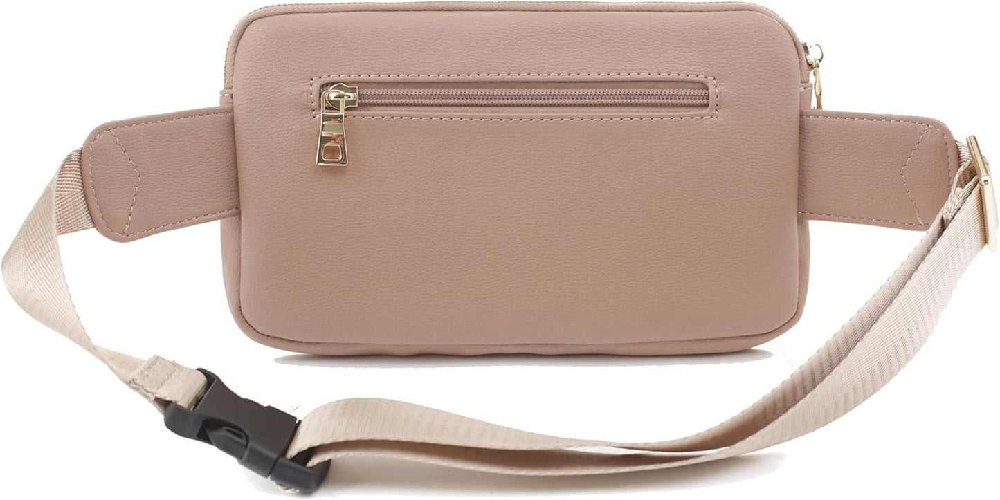 LOVESOME Vegan Leather Everywhere Fashion Waist Bag Fanny Pack Crossbody Bag Belt Bag Sling Bag with Adjustable Strap for Women (Taupe), FC19515