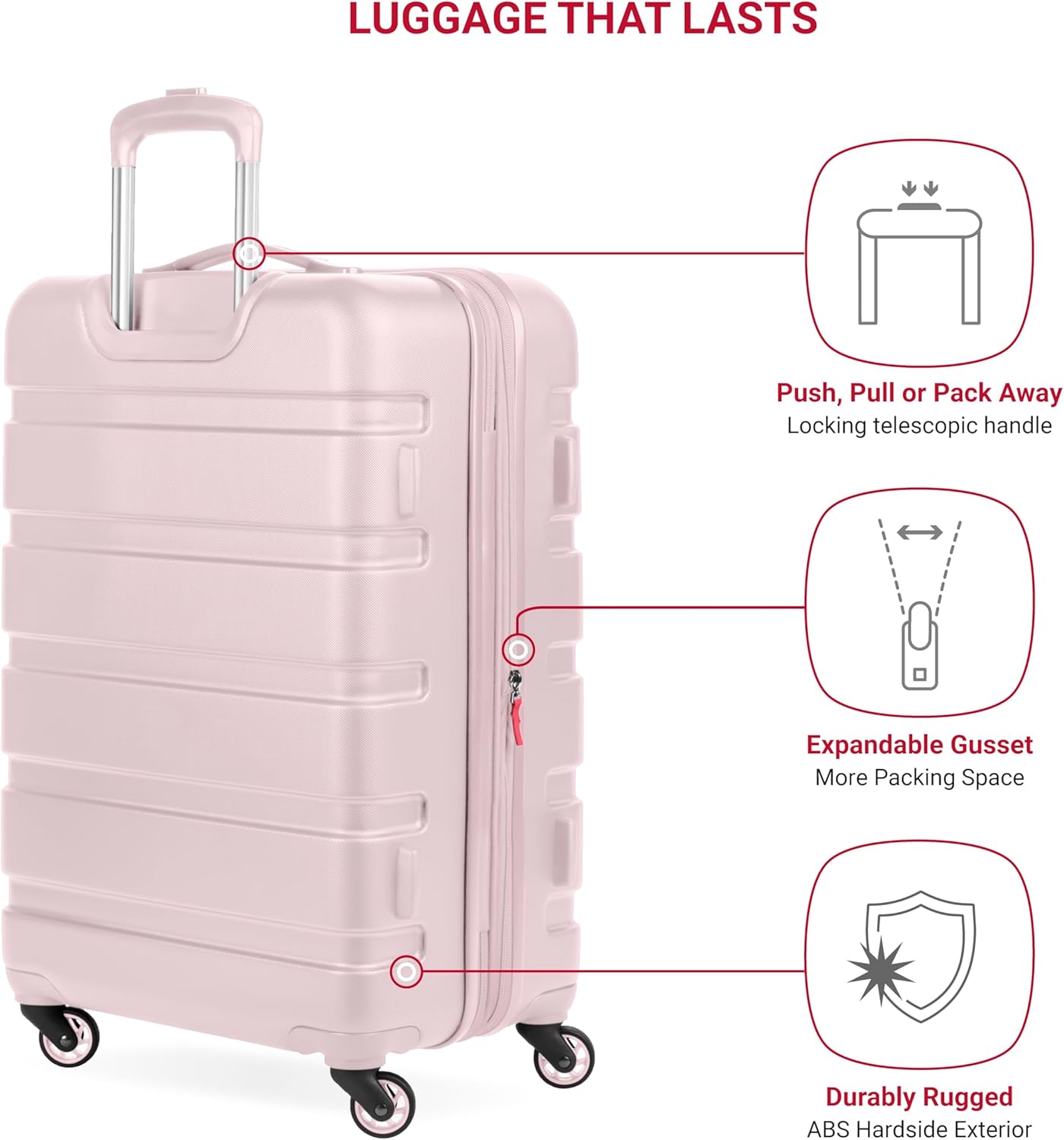 SwissGear 7366 Hardside Expandable Luggage with Spinner Wheels, Pink, 2-Piece Set (Weekender/27)
