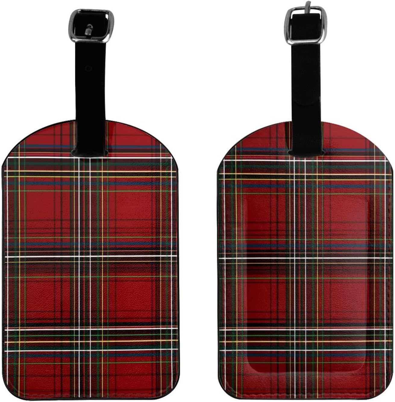Red Tartan Plaid Luggage Tag Leather Suitcase Tags Cute Luggage Identifiers for Suitcases Privacy Cover Travel Name Tag for Kids Adult