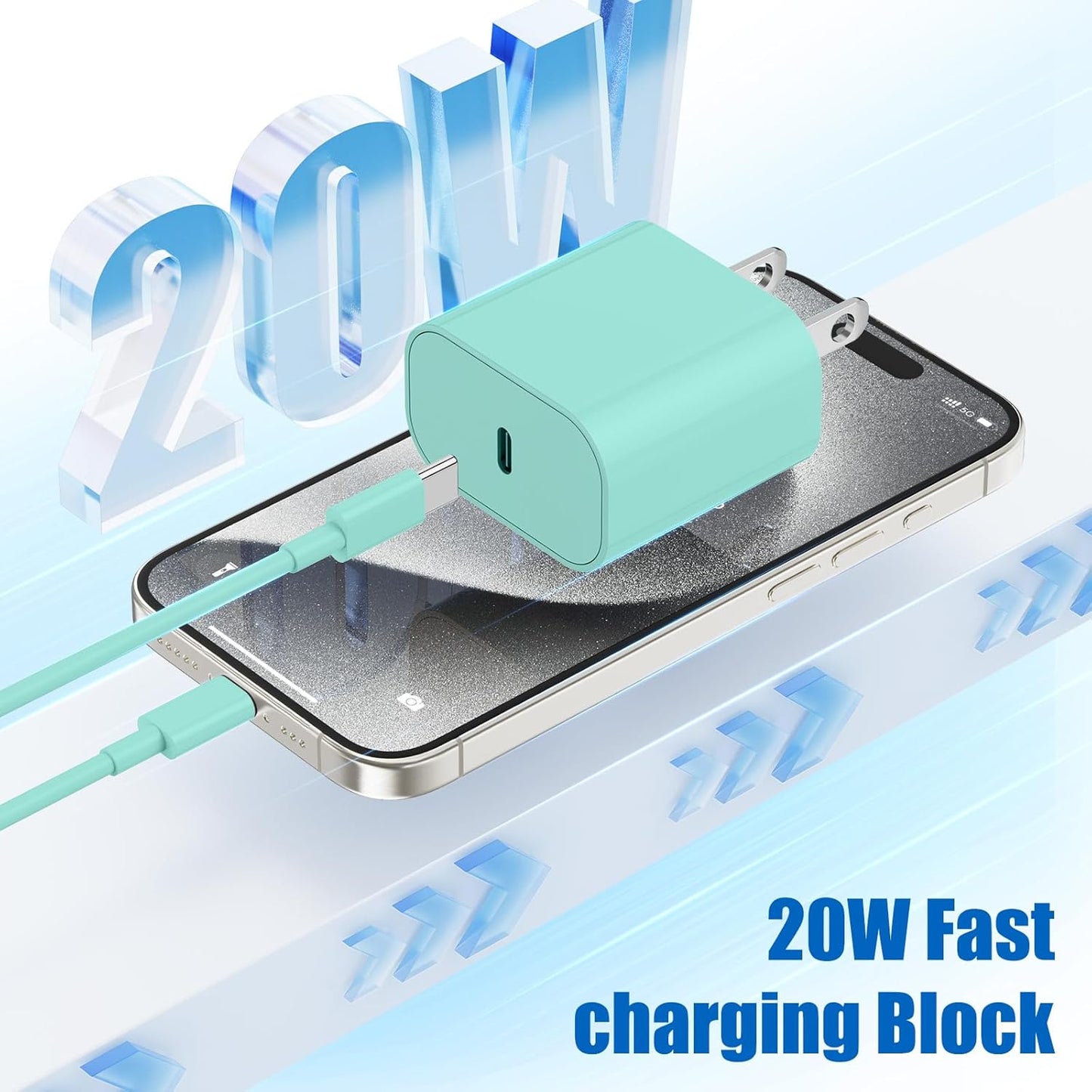 iPhone 17 16 15 Fast Charger Block and 10ft Type C to C Cable Cord Long, 20W USB C Charging Plug for Apple iPhone 17 Pro Max/17 Air/16 Pro Max/16/15 Pro/15 Plus/iPad Mini,Wall Power Adapter Cube Brick