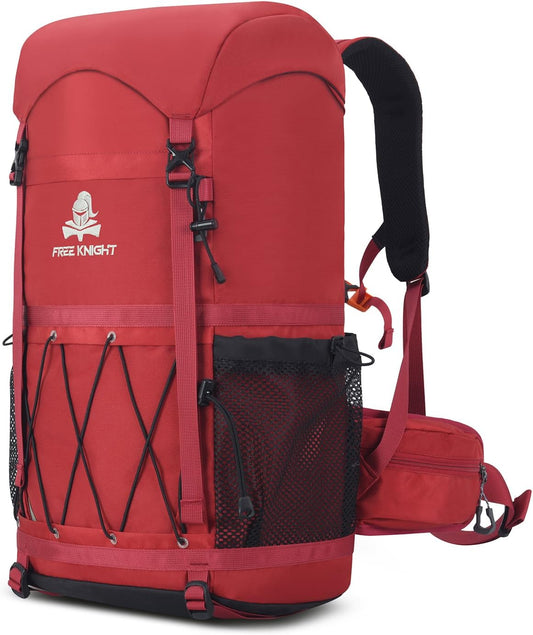 Bseash 40L Waterproof Hiking Backpack with Rain Cover, Outdoor Sport Travel Bag Daypack for Camping Climbing Skiing Cycling (Red)