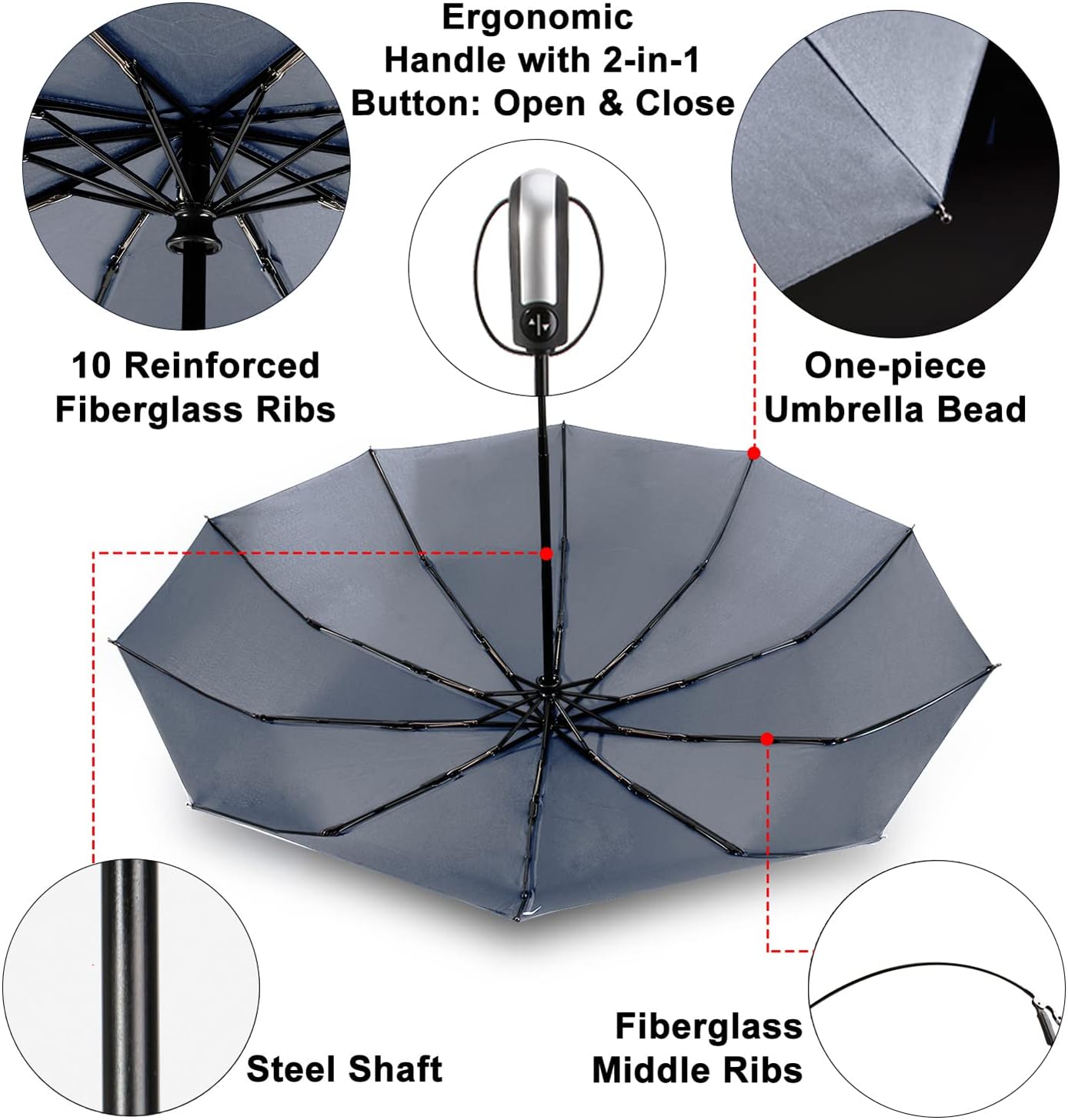 TradMall 5 Pack Bulk Umbrellas Travel Windproof Portable Compact Large Size Canopy for Rain Auto Open & Close