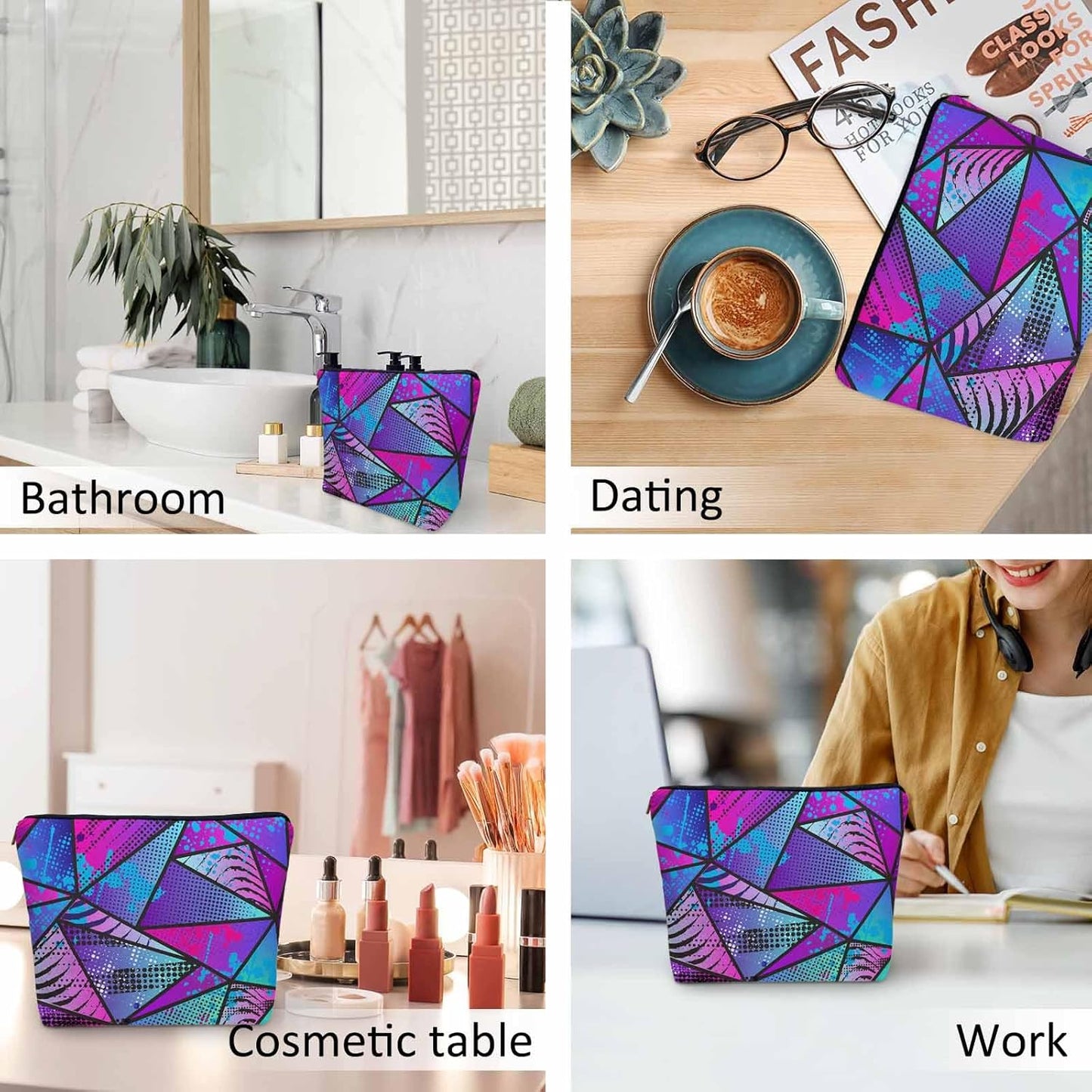 Chaotic Triangles Makeup Organizer Bag Cosmetic Bag For Men Women Chaotic Geometric Graffiti Triangle Travel Toiletry Bag Flax Makeup Bags Purse Business Makeup Pouch For Toiletries Cosmetics