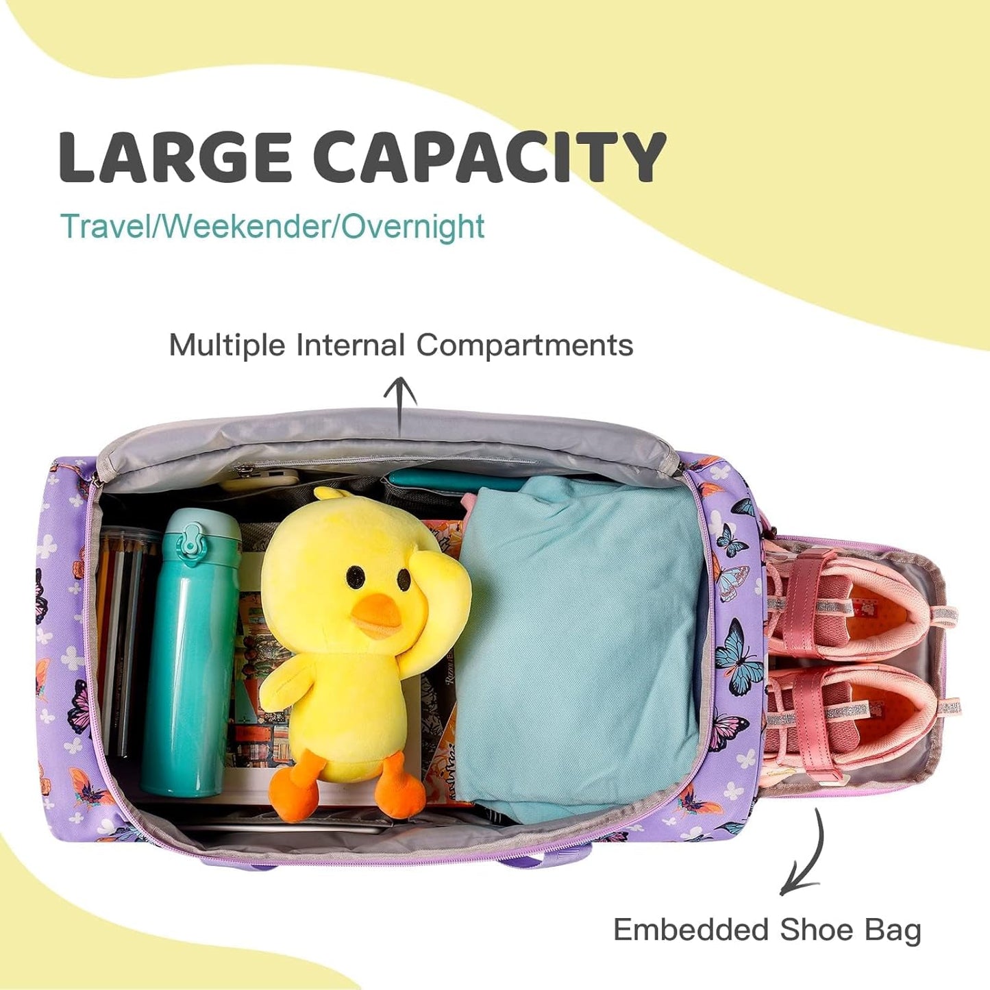 Choco Mocha Girls Fade Pink Suitcase with Wheels Kids Purple Rolling Duffle Bag for Camping Teen Girls Toddler Luggage Bag for Travel, 22inch