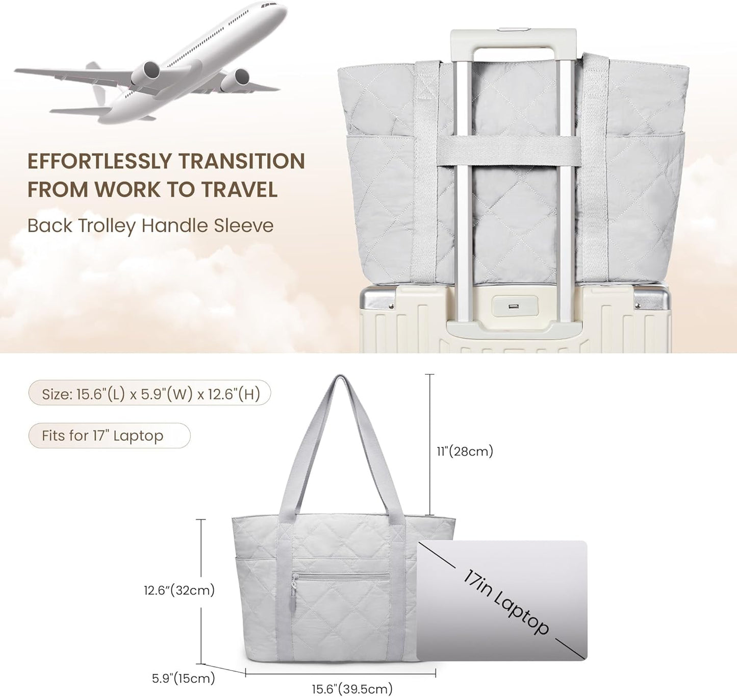 befen Laptop Tote Bag for Women Work, Travel Tote Bags Nurse Puffer Quilted Handbags, Lightweight Waterproof Beach Purse
