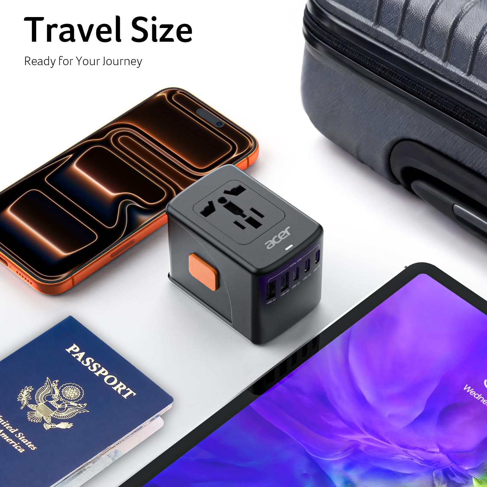 Acer Universal Travel Plug Adapter - International Power Adapter with 5 USB Ports (3 USB C) 5.8A