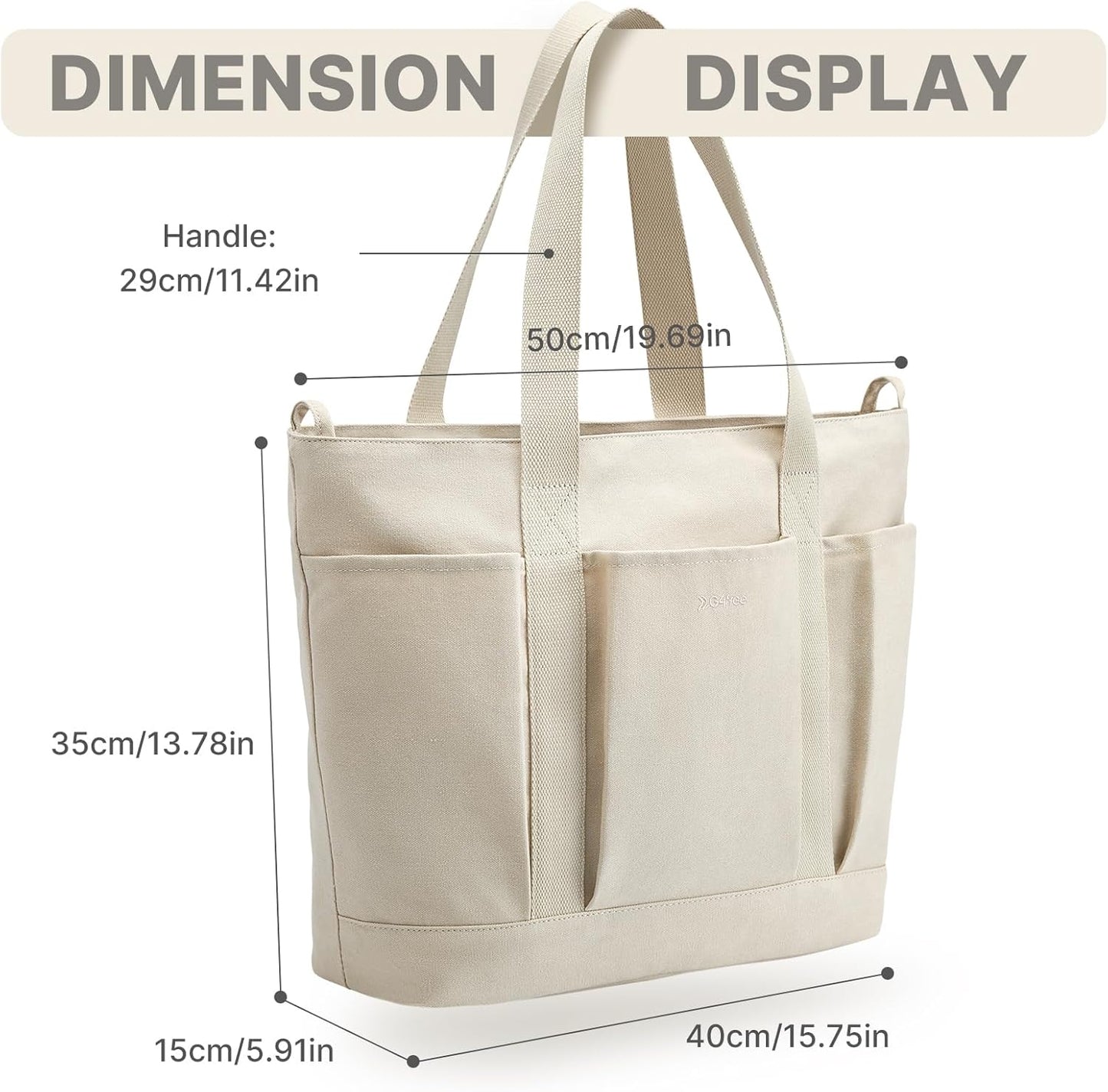 G4Free Large Canvas Tote Bag for Women with Zipper Fit 15.6" Laptop, Everything Tote Bags with Pockets for Work, Travel