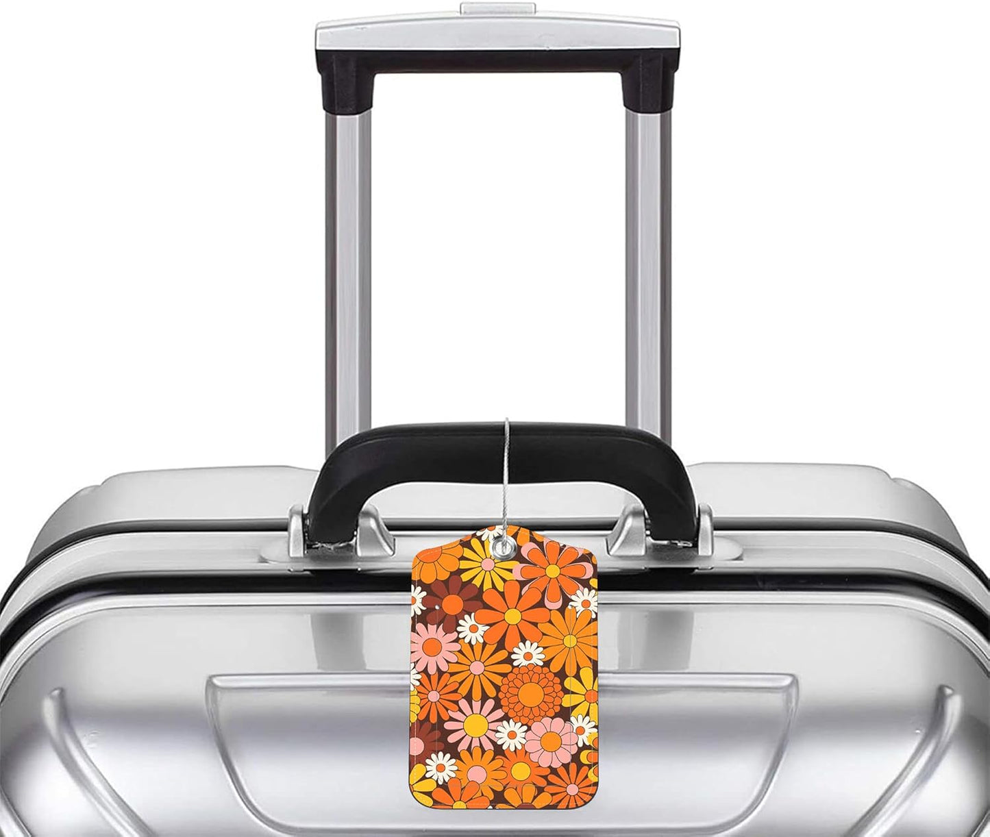 Hippie Flower Luggage Tag for Suitcase 2 Pack Leather Luggage Tag with Privacy Flap Name ID Label and Metal Loop for Women Men Travel