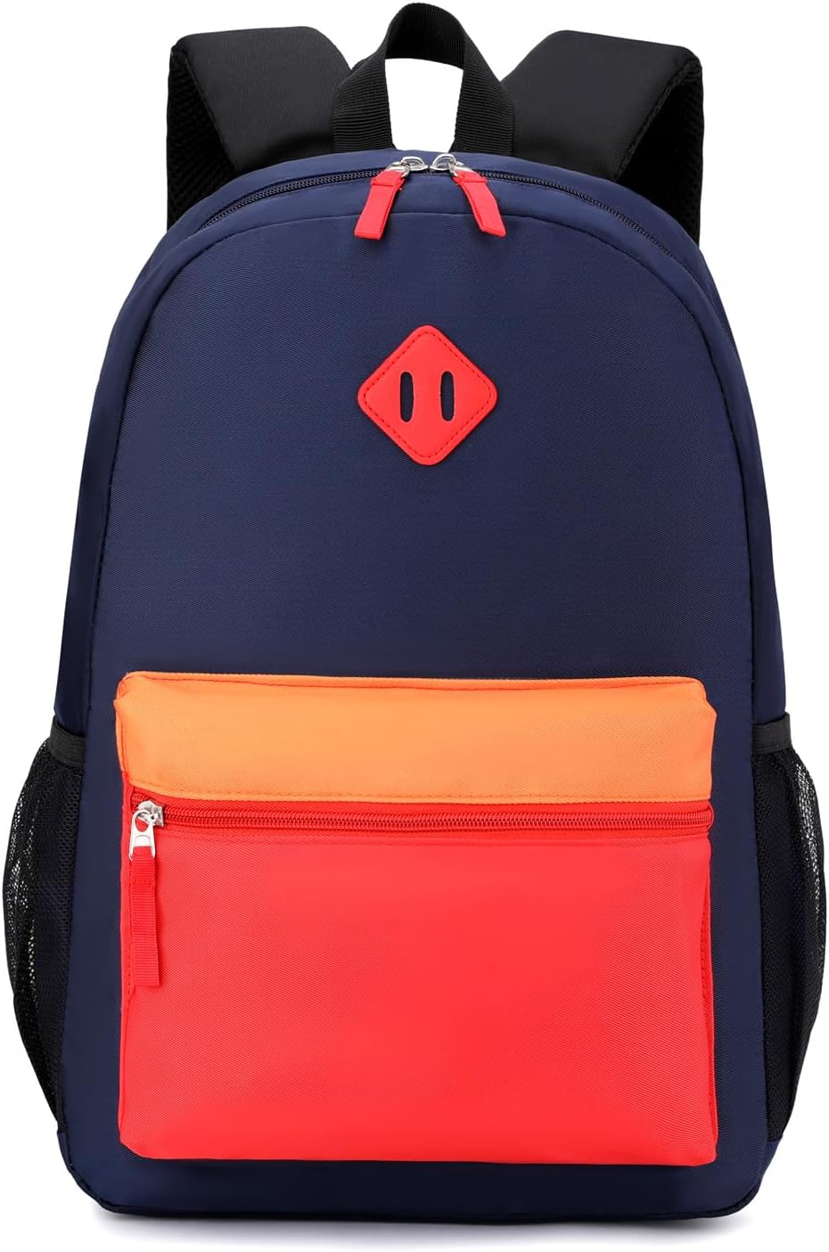Elementary Backpack for Boys and Girls 5-9 Years Kindergarten Primary Kids Bookbag with Chest Buckle (Navy Red, Large-17inch)