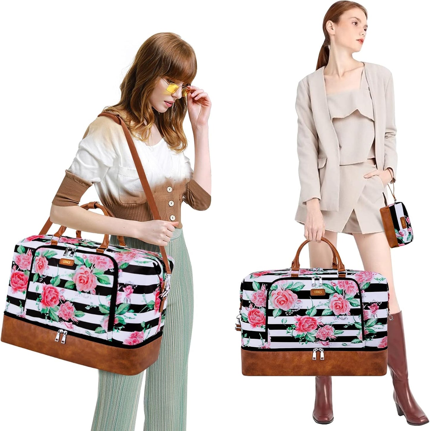 Travel Weekender Bag for Women, Overnight Bag with Shoe Compartment Oversized Travel Duffel Bag Carry On Tote 21"