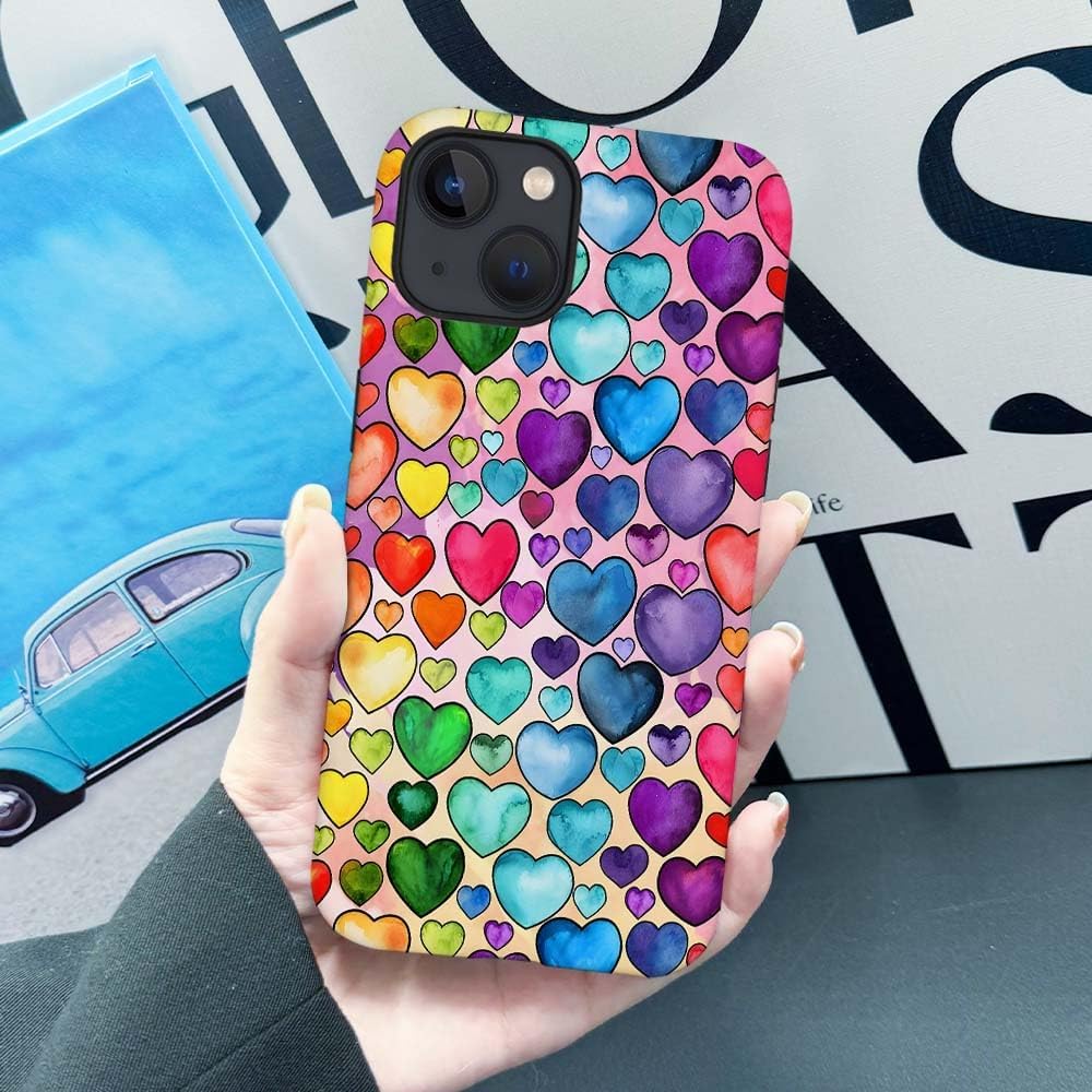 SEized Case Compatible with for iPhone 15,Colorful Heart Lovely Cute Pink Phone Case for Girl Women Boy Men,Durable Protection Case for iPhone 15