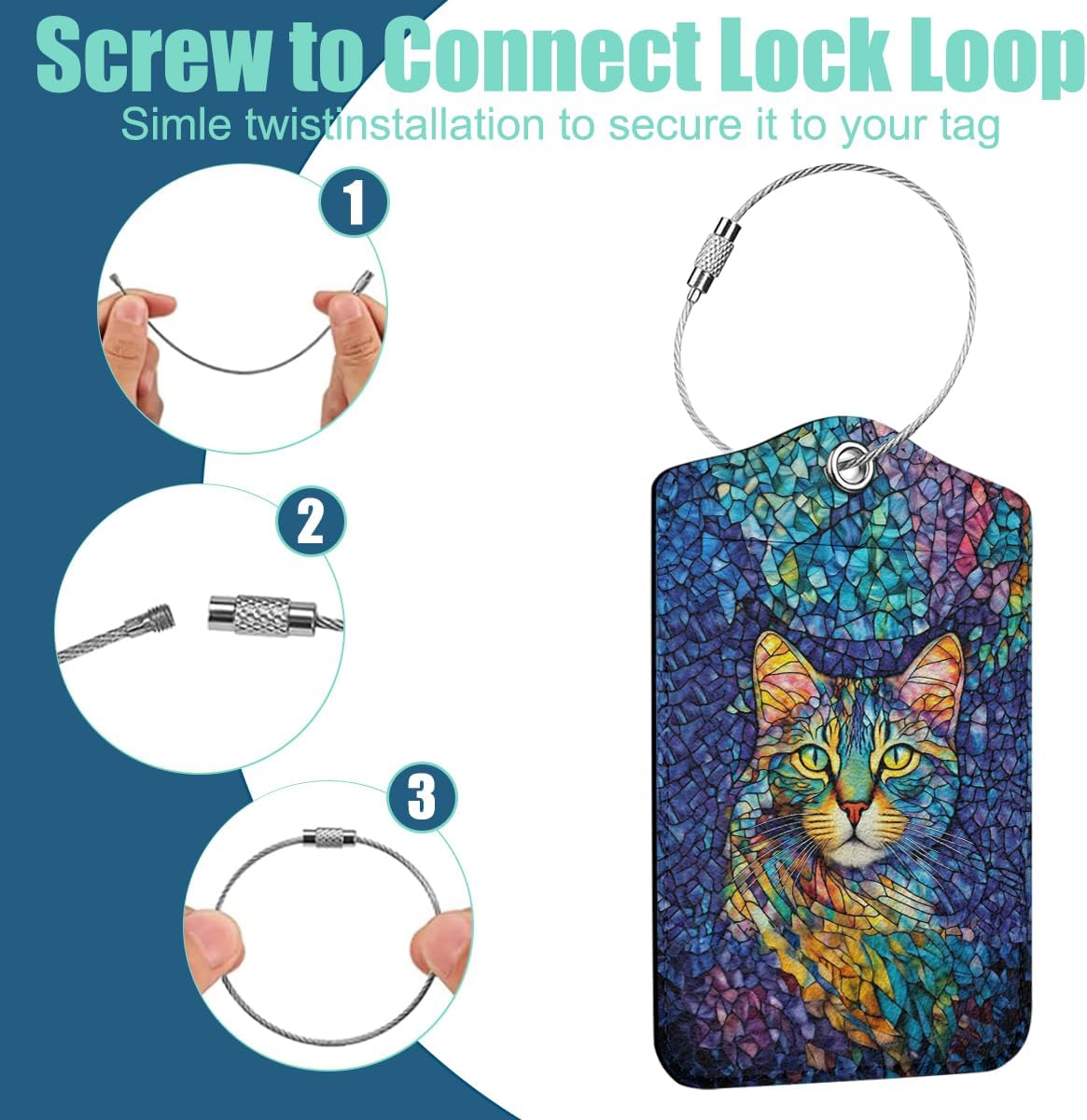 2 PCs Cat Stuff Luggage Tag, Suitcase Tags with Privacy Flap and Metal Loop, Luggage Tags for Suitcases, Identifiers Travel Essentials Bag Tag, Cat Lovers Gifts for Women Girls Friends Sister