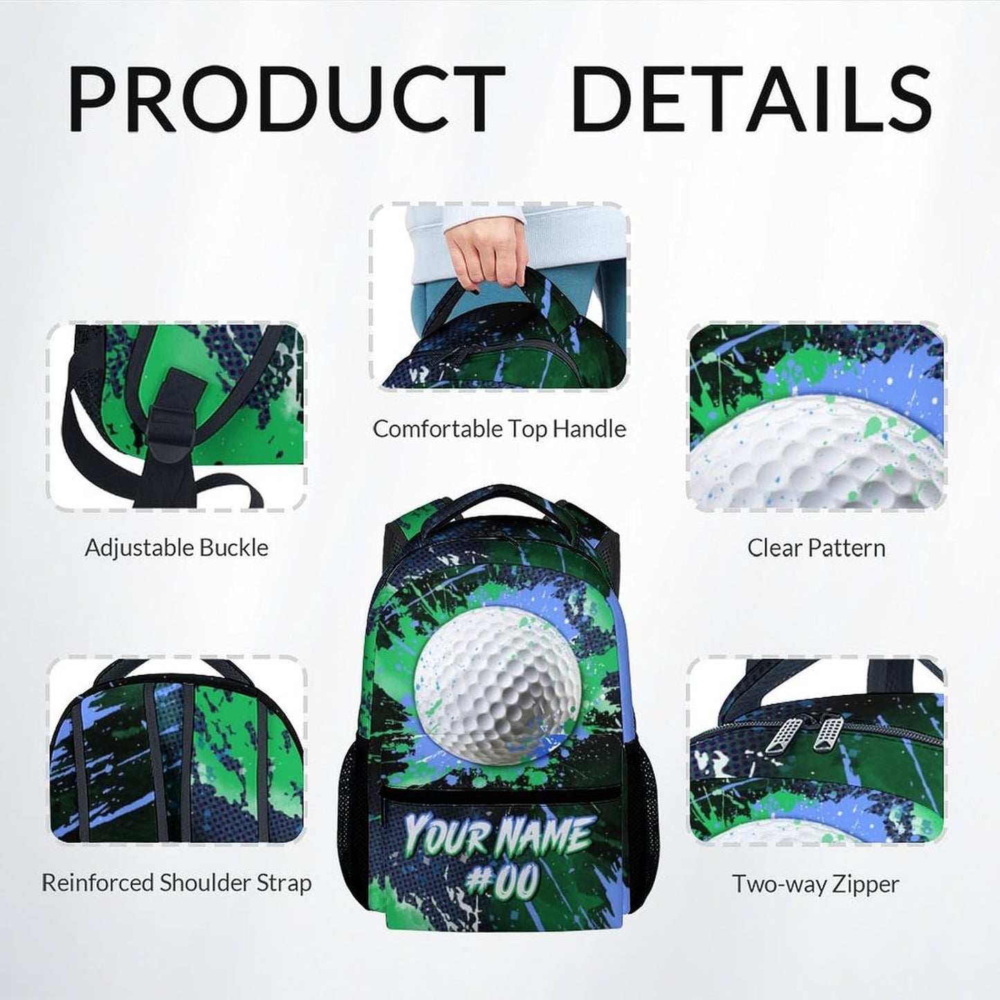 COZYAURA Kids' Backpacks - Personalized Golf Backpack Set for Boys Girls - Sports Bookbag for Elementary Middle School - Cool Ball School Bag with Lunch Bag & Pencil Case