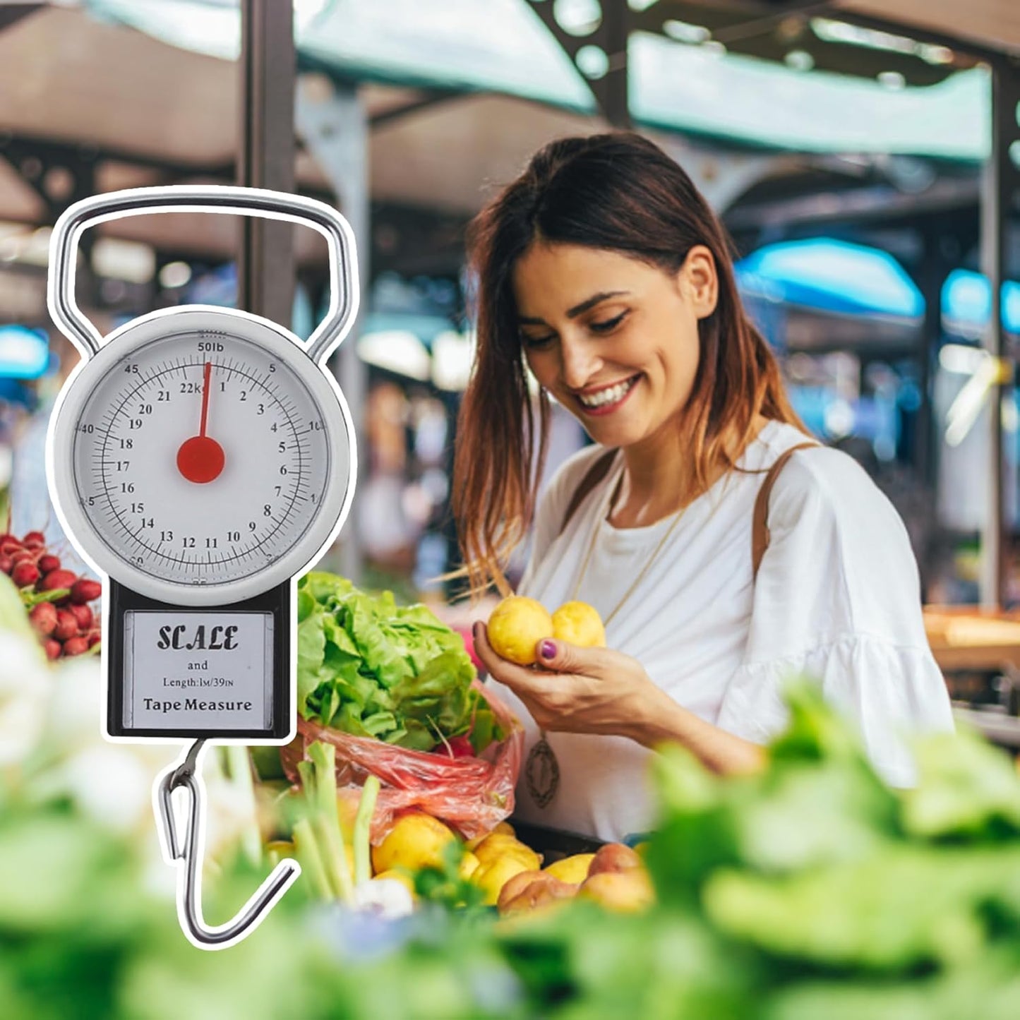 Luggage Scales, Manual Luggage Scale 22kg Portable Travel Scales for Luggage Weight Scale with 1m Tape and Adjustable Scale Hanging Suitcase Scales for Package Weighing