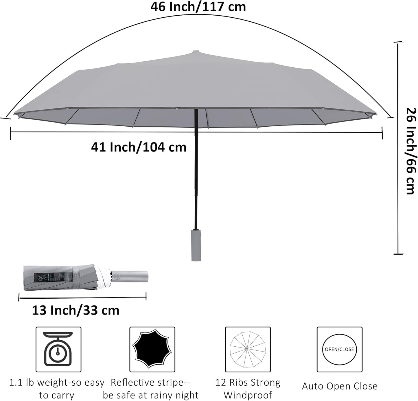 BAODINI Windproof Compact Rain Umbrella for Travel 42/46 Inch Premium Fabric Auto Open Perfect for Purse and Backpack Portable Umbrella for Women and Men
