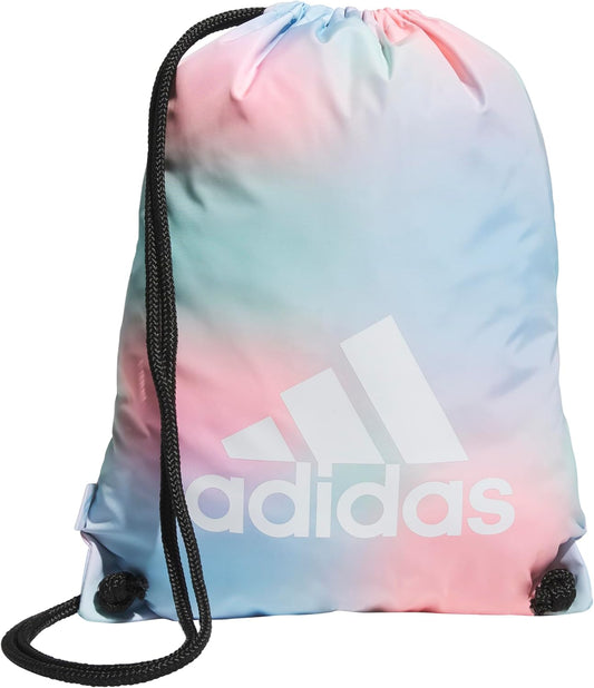 adidas Ready Sackpack – Drawstring Backpack Lightweight Small Gym Bag, Dazed Gradient Clear Sky/White/1.0, One Size