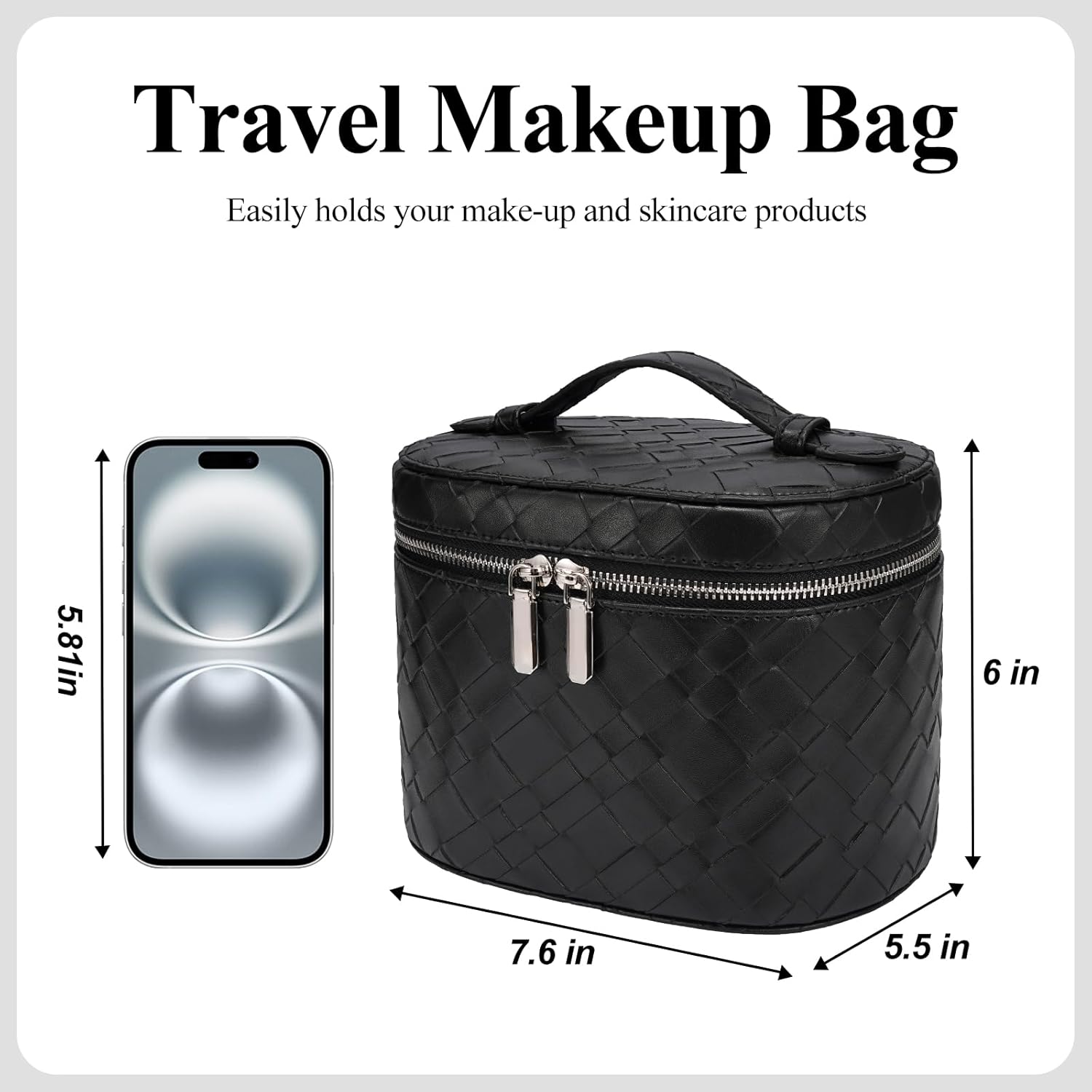 Makeup Bag, Travel Make up Case with Compartments and Handle, Portable Cosmetic Organizer