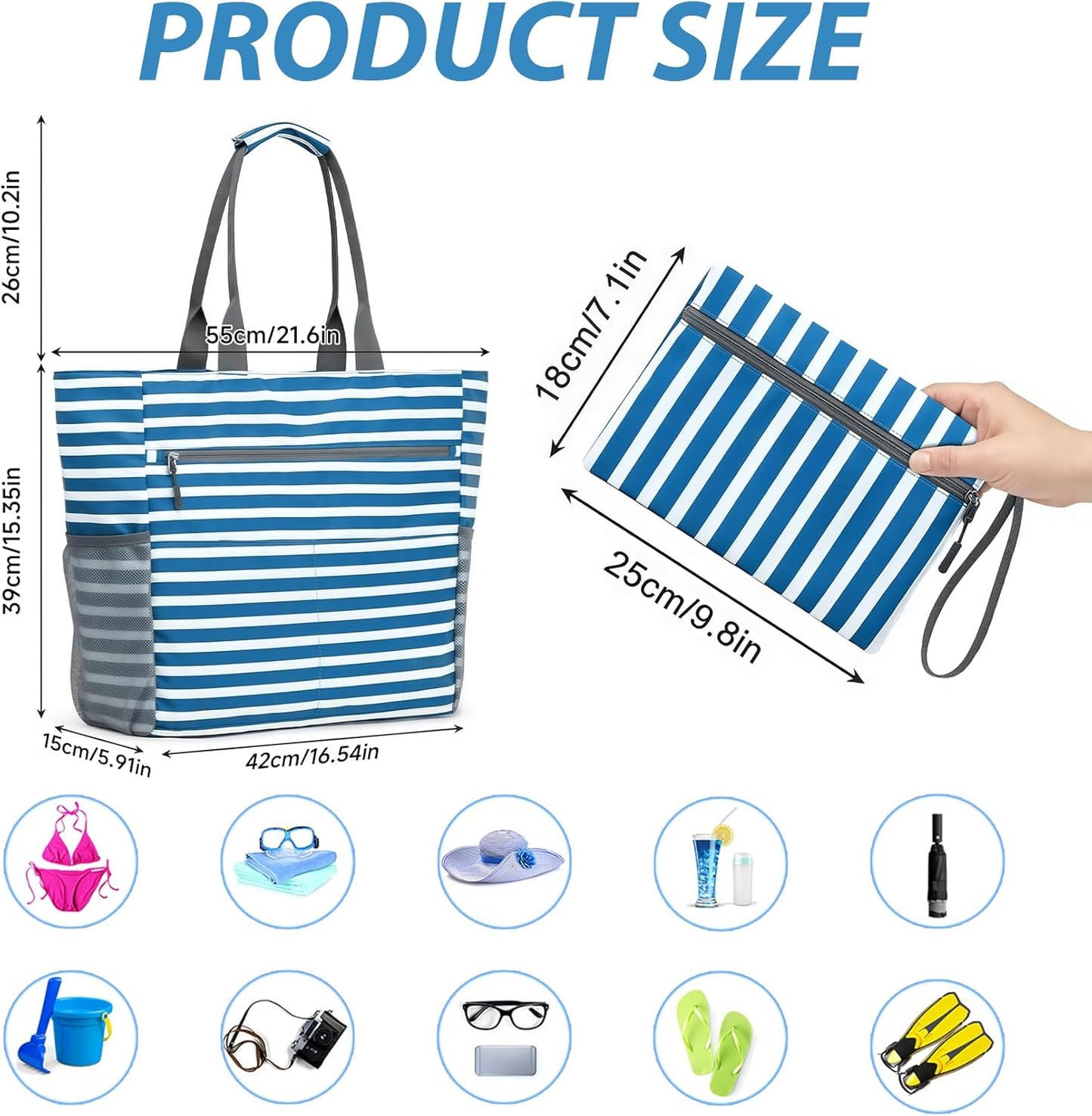 Waterproof Foldable Tote Bag for Travel – Large Carry-On with Zipper Pocket for Beach, Gym, Airplane & Weekend Trips