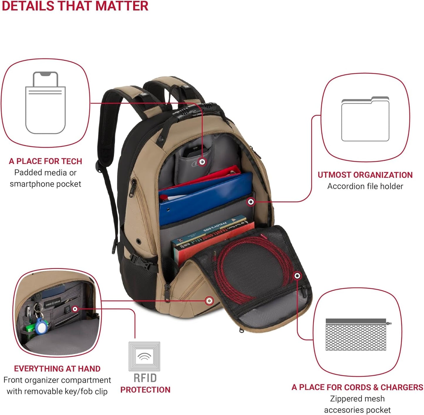 SwissGear 1900 Scansmart TSA 17 Laptop Backpack, Pastel Brown, 19-Inch