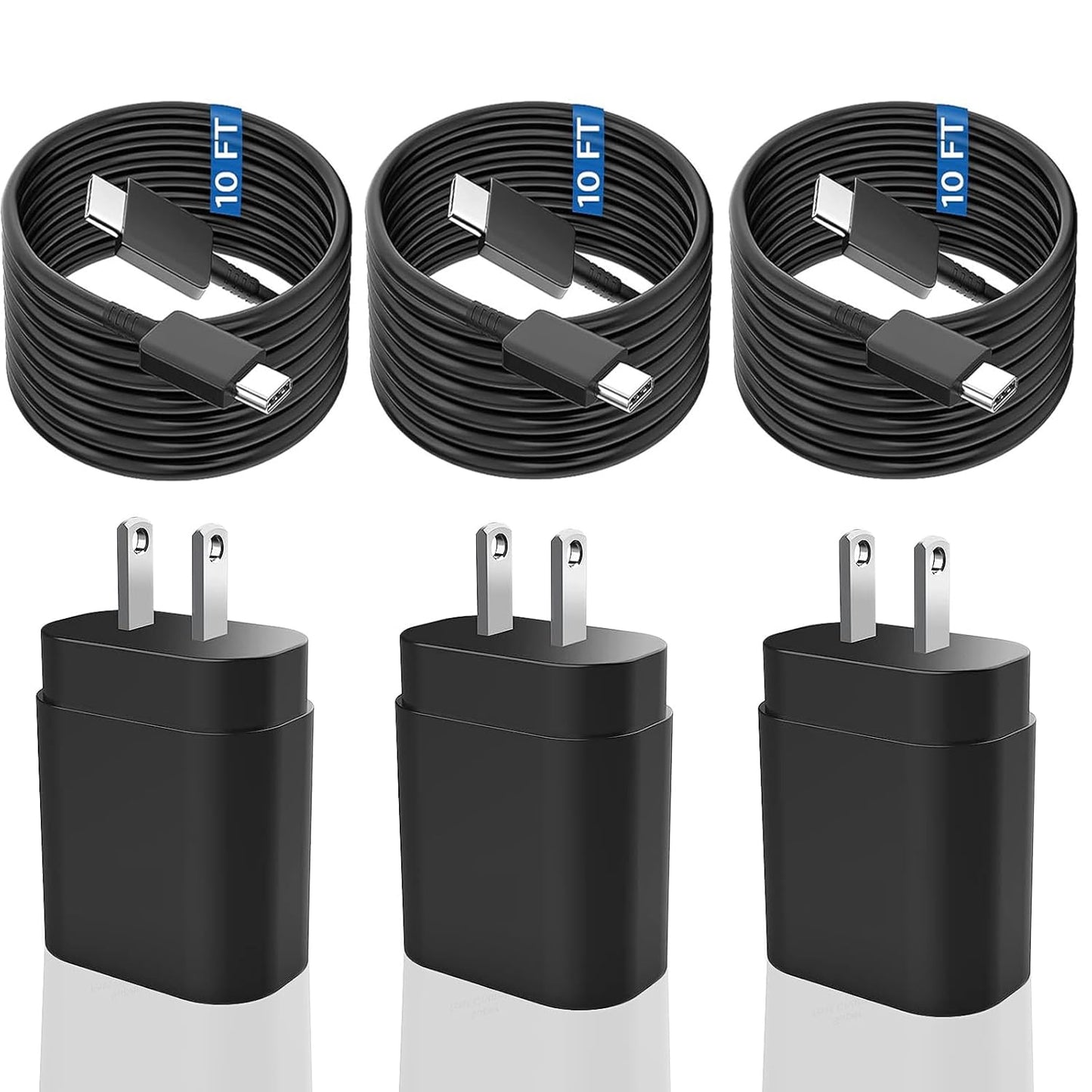 Samsung Super Fast Charger,Samsung Charger Fast Charging Block,3Pack 25WSamsung USB C Wall Charger,10FT Quick USBC Cable for SamsungGalaxy S25 Ultra/S24+/S23/S22/S21/S20+/A14/Z Fold 7/6/5/Z Flip 7/6/5