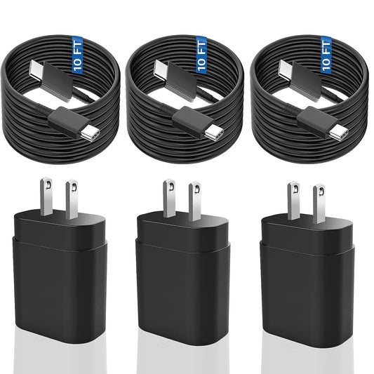 Samsung Super Fast Charger,Samsung Charger Fast Charging Block,3Pack 25WSamsung USB C Wall Charger,10FT Quick USBC Cable for SamsungGalaxy S25 Ultra/S24+/S23/S22/S21/S20+/A14/Z Fold 7/6/5/Z Flip 7/6/5