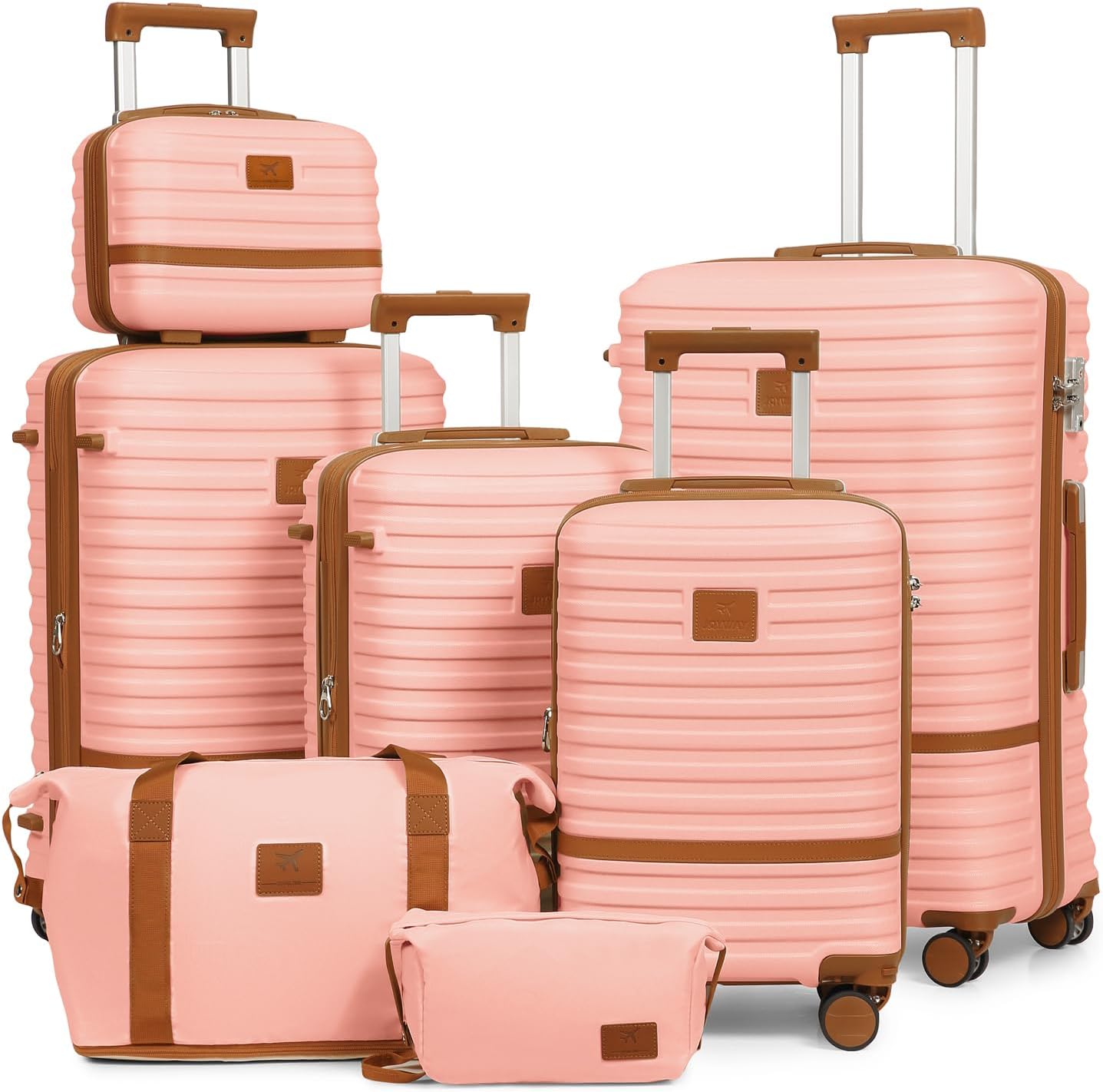 Joyway Luggage Set 7 Piece Suitcase Sets with Spinner Wheel,Hardside Expandable Travel Laggage with TSA Lock(18/20/24/28 Pink)