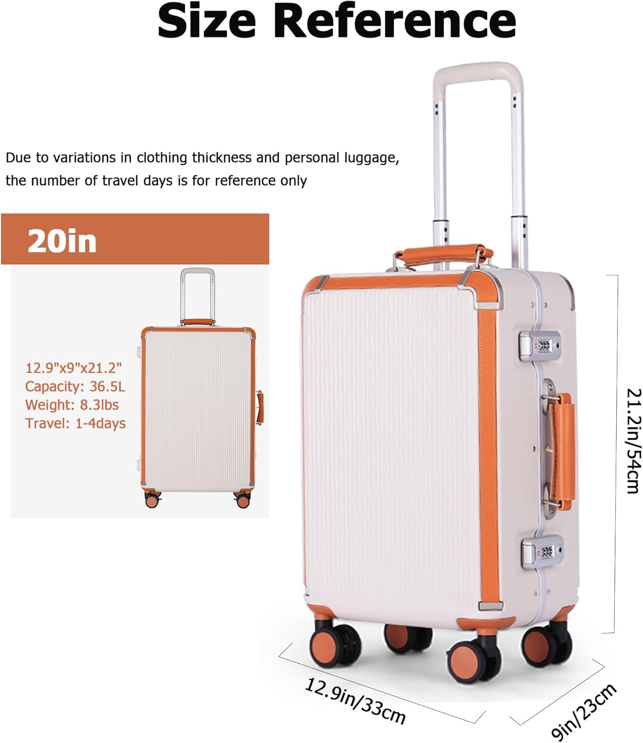 feilario 20in Hardshell Carry-On Luggage, Aluminum Frame Zipperless Suitcase with Brake Wheels
