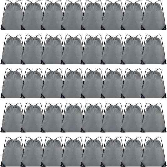 40 Pieces Drawstring Backpack Bulk Cinch Sackpack Ployster Drawstring Bags for Gym Party Trip(Grey)