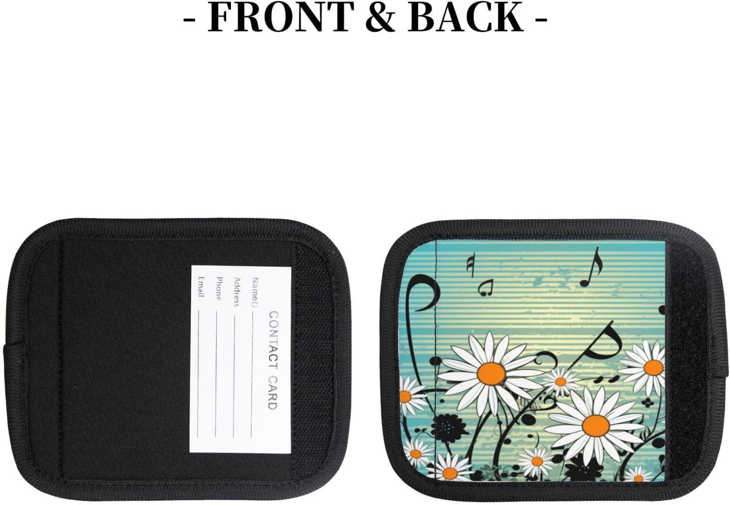 Luggage Handle Wraps Music Notes Daisy Flowers Blue Luggage Identifiers Soft Neoprene Luggage Handle Wraps For Suitcase Trolley Handle Grip Cover 2 Pack Luggage Tags