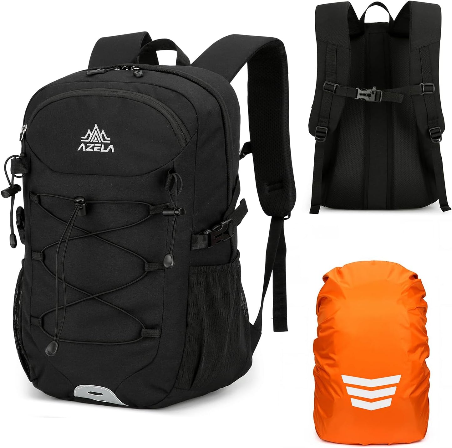 GES 30L Hiking Backpack Lightweight Water Resistant Daypack with Rain Cover & Laptop Compartment for Travel, Camping, trekking, Work(Black)