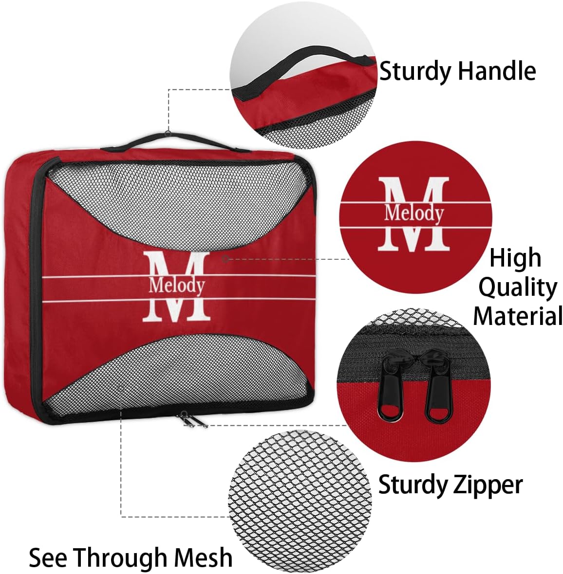 4pc Personalized Name Packing Cubes for Travel - Luggage Packing Organizers - Travel Packing Cubes for Suitcases, Solid Red Color with Initial Letter