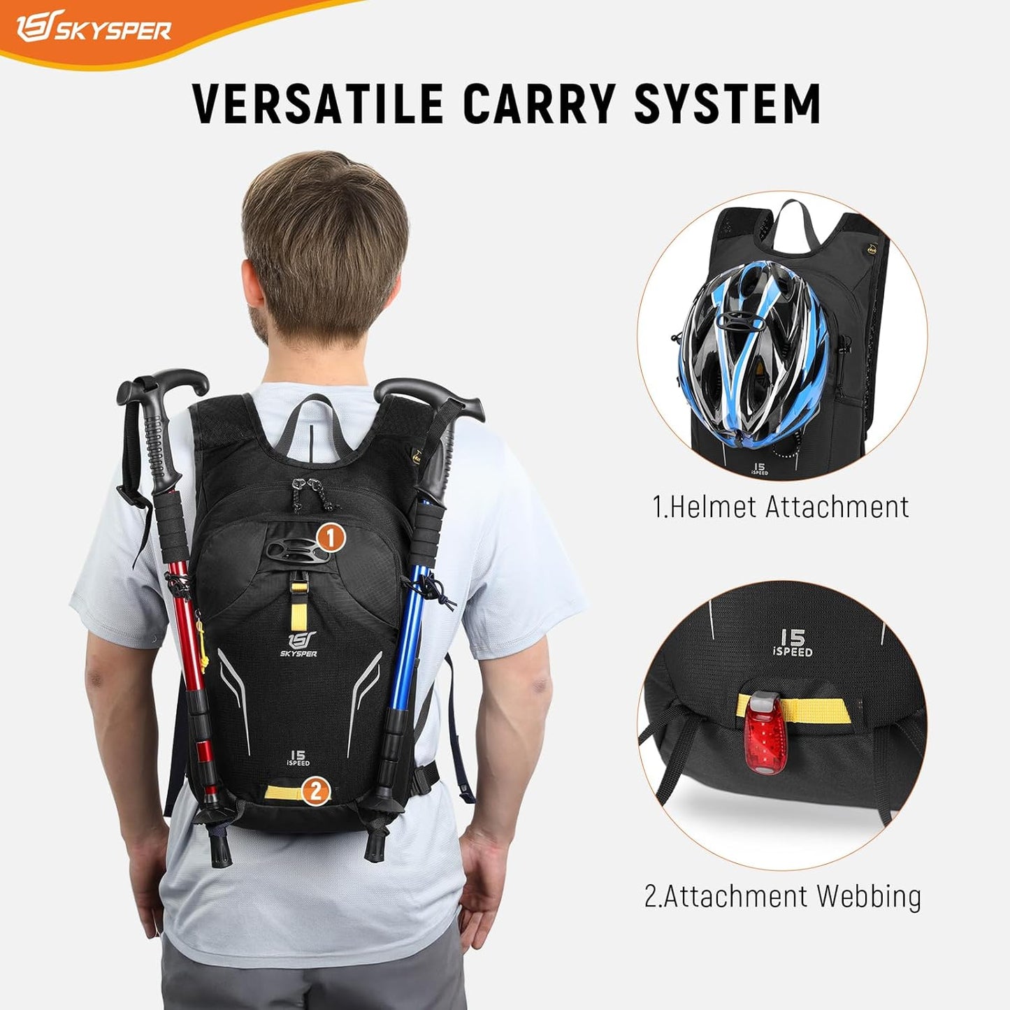 SKYSPER Small Hiking Backpack 15L Lightweight Day Pack Travel Hiking Daypack for Women Men(Black)