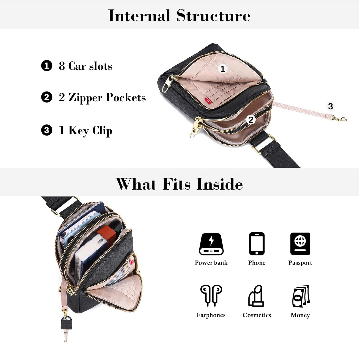INICAT RFID Blocking Sling Bag Anti Theft Crossbody Bags for Women Travel Fanny Pack Cross Body for Woman Chest Bag