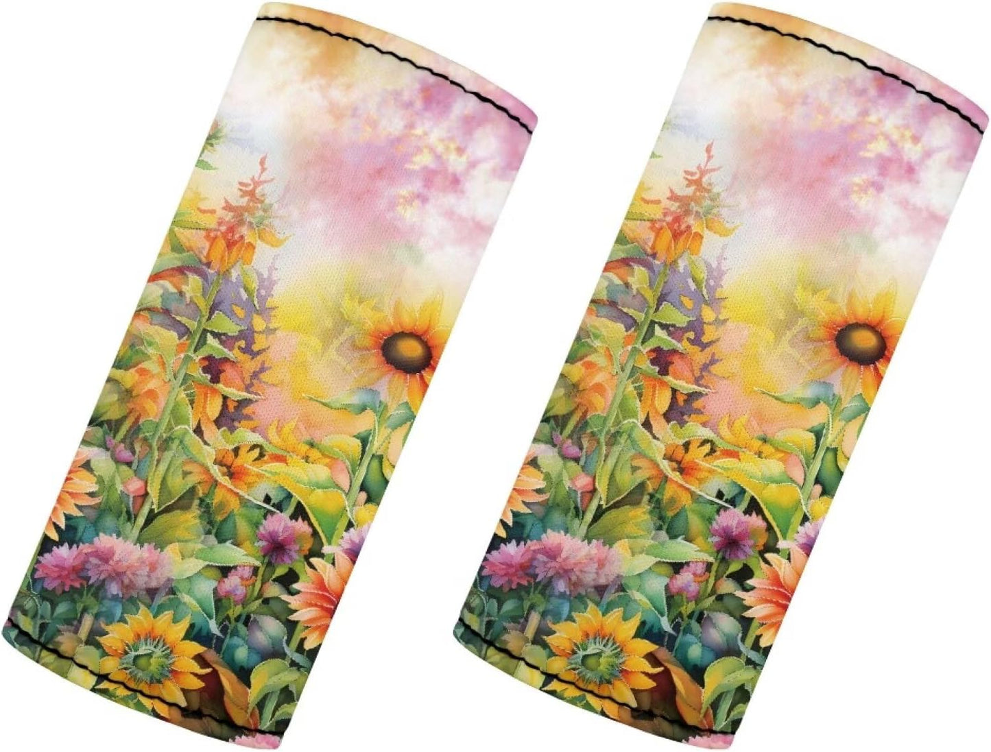 Sunflower Luggage Handle Wraps for Suitcase Soft Grip Handle Cover Set of 2 Pcs,Women Girls Suitcase Protective Handle Cover Reusable, Floral Print