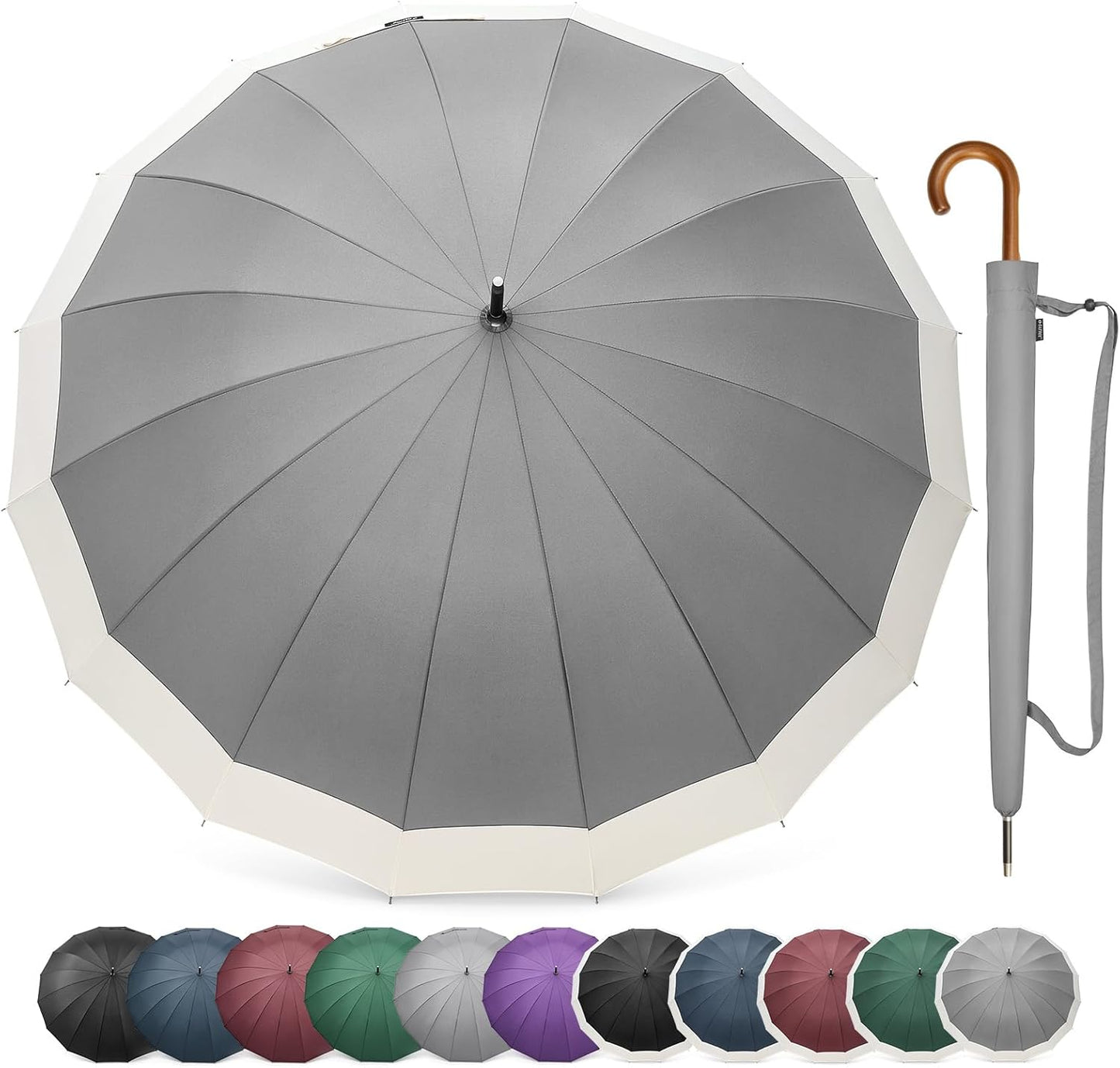 G4Free 54 Inch Large Windproof Umbrella for 2 Persons, 16 Ribs Auto Open Classic Wooden J Handle Cane Stick Golf Rain Umbrellas for Men Women Travel 120cm