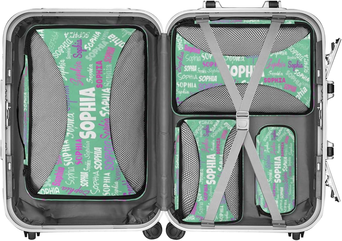Personalized Name 4 Set Packing Cubes Luggage Packing Organizers Travel Accessories for Women Girls, Light Green