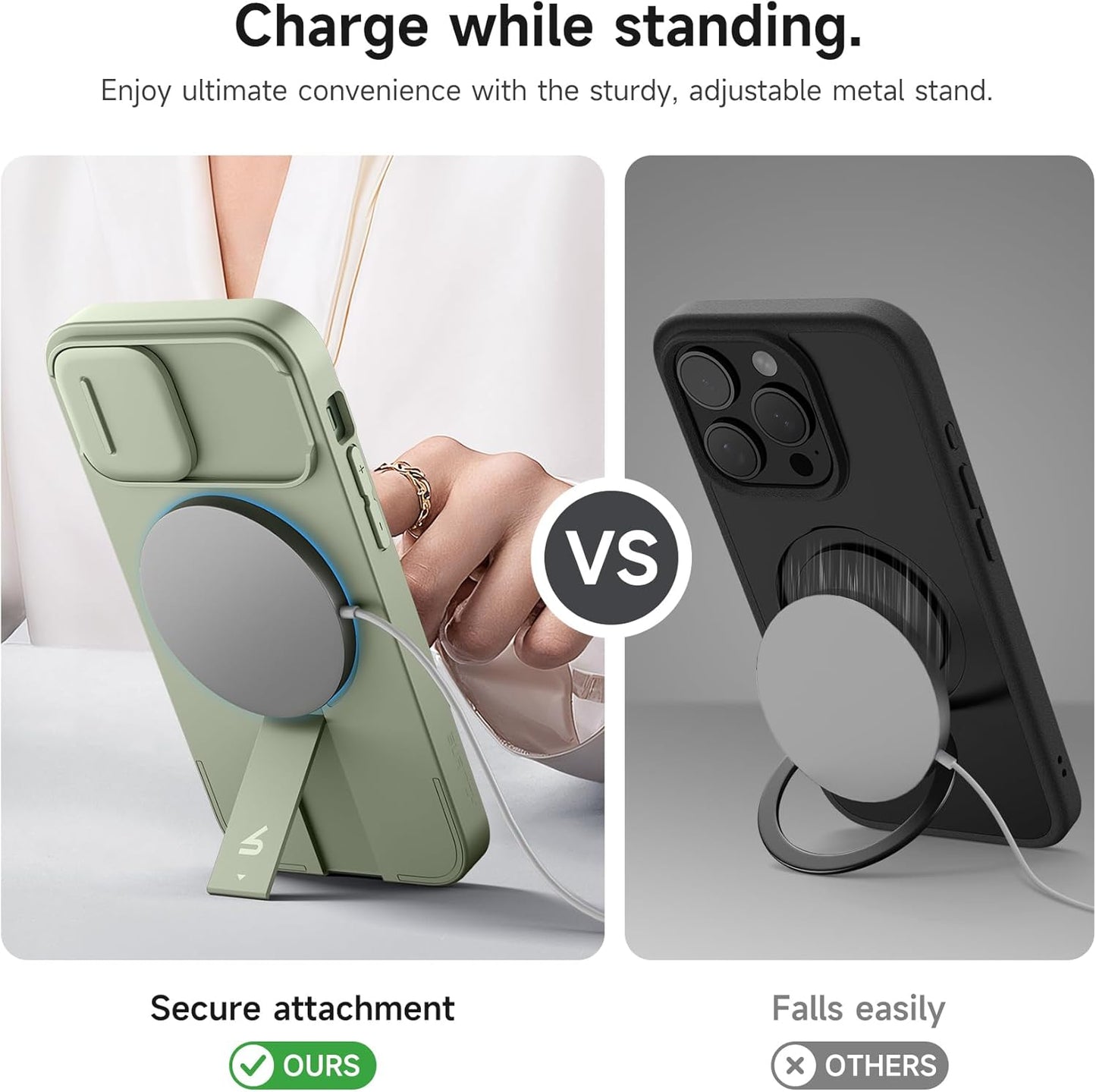 SURITCH for iPhone 12/12 Pro Case with Magnetic Camera Slide Cover and Adjustable Kickstand
