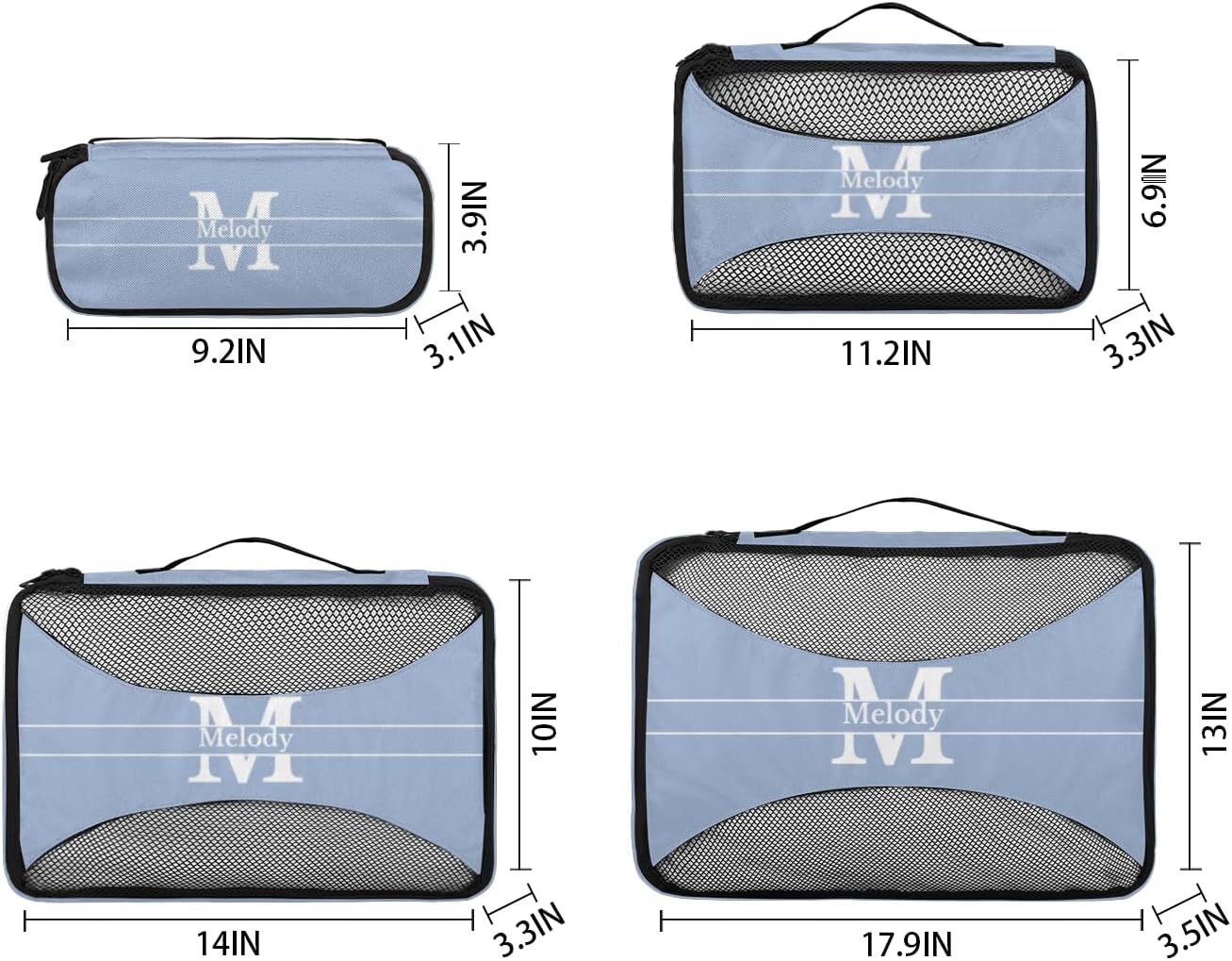Custom Name Compression Packing Cubes Luggage Organizer Bags for Travel, Double Zipper Packing Cubes for Suitcases, Dark Sky Blue with Initial Letter