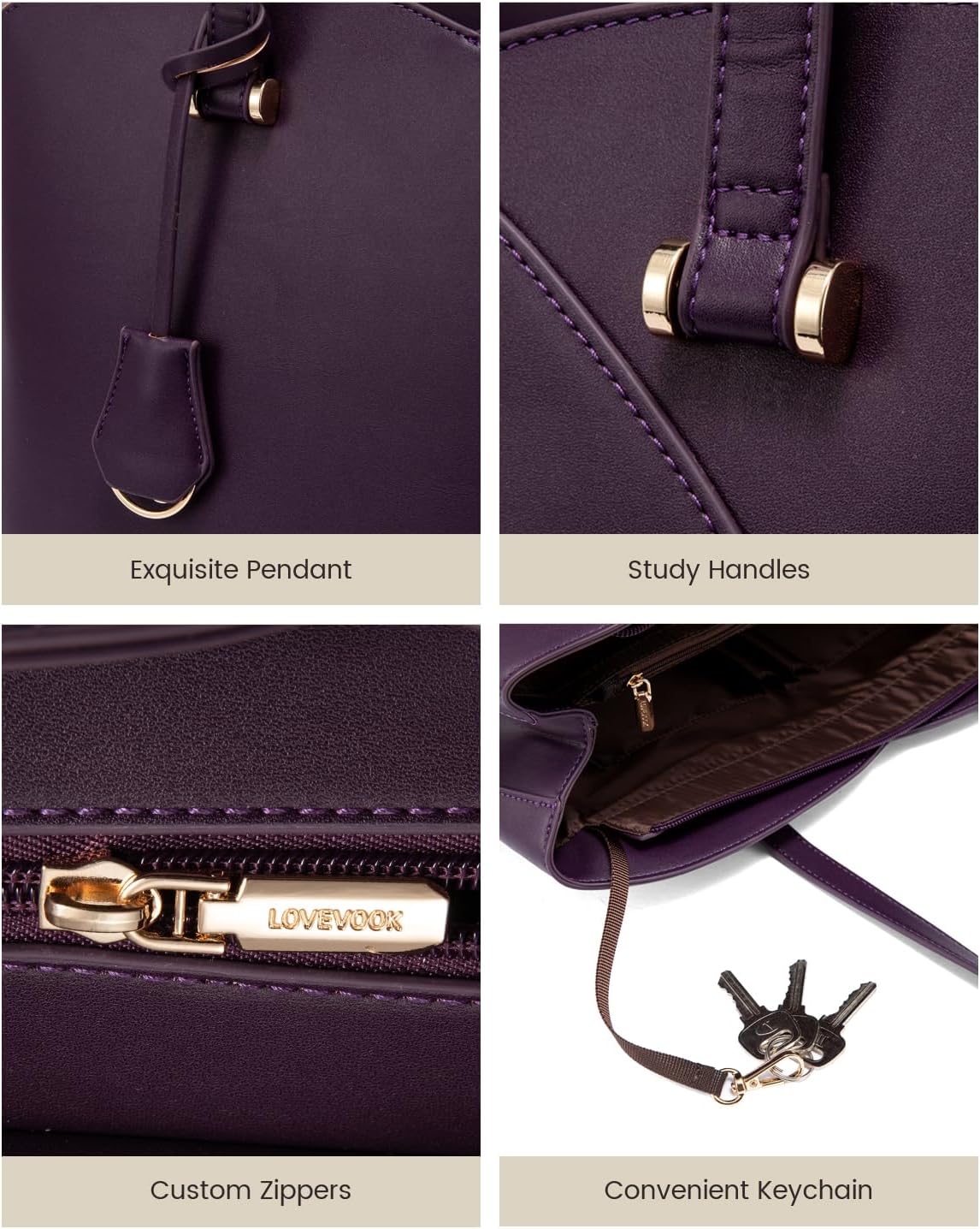 LOVEVOOK Laptop Tote Bag for Women Teacher Work, Leather Tote Bags Laptop Bag, Professional Computer Bag Large Purses Fashion Handbag, Dark Purple, Fits 15.6 Inch Laptop