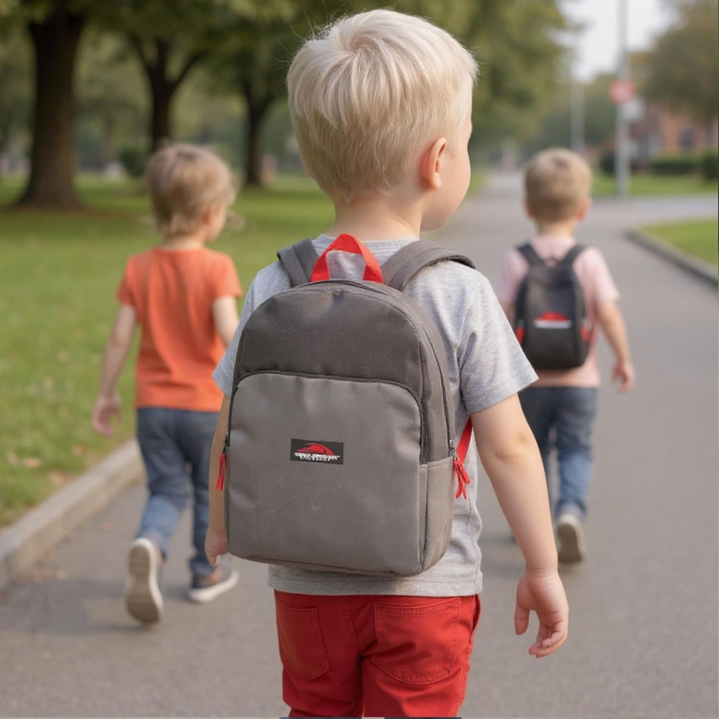 Color Block Backpacks for School Boys and Girls, 15 Inch Two Tone Colorful Small Travel Backpack for Kids (Grey)