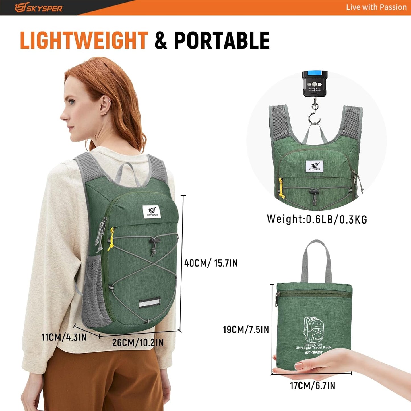 SKYSPER Foldable Hiking Backpack - 10L Small Lightweight Daypack Breathable Travel Backpacks for