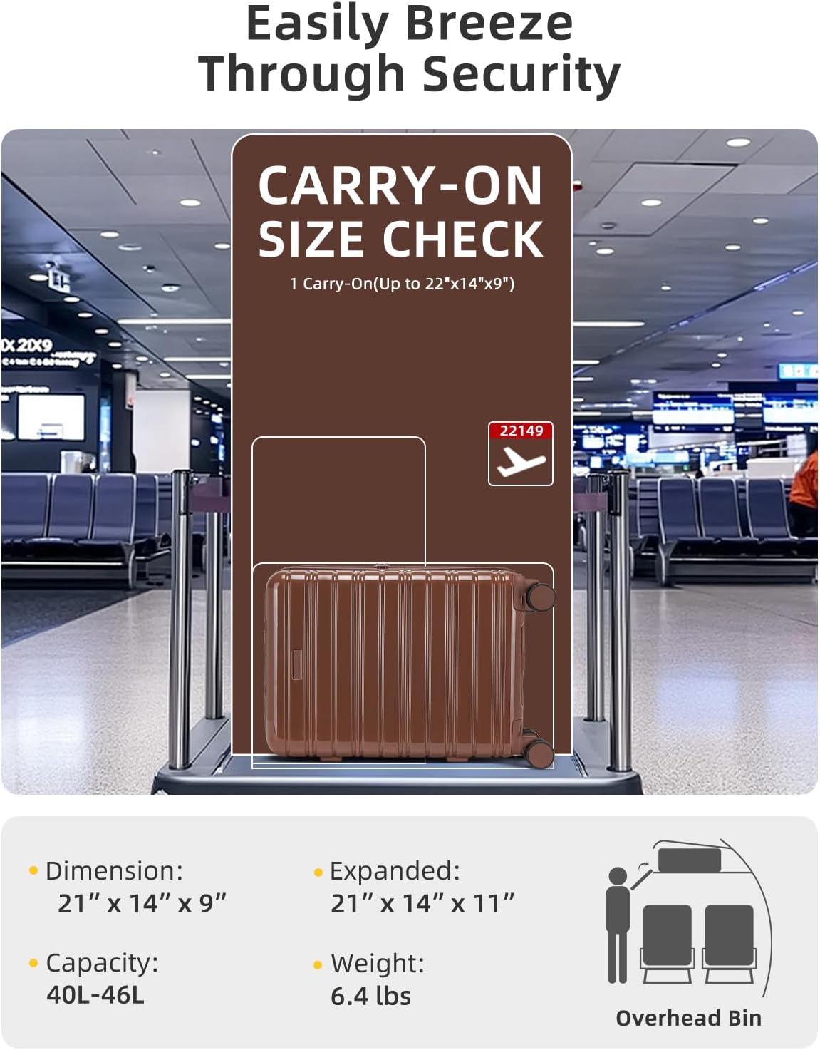LARVENDER Carry On Luggage 22x14x9 Airline Approved, 20 Inch Expandable PC+ABS Hardside Suitcase Carry On Luggage with Spinner Wheels TSA Lock for Women Men (Mocha)
