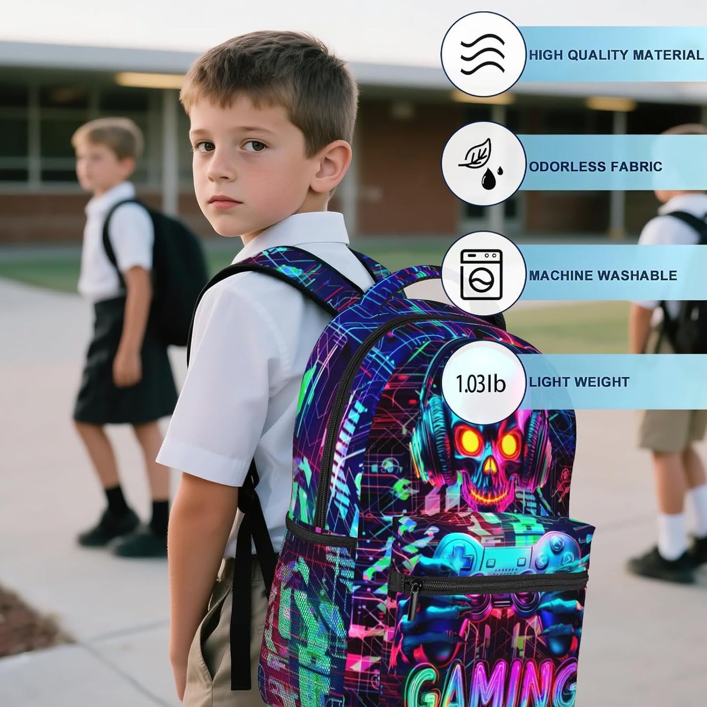 Kids Backpack for Boys Game Boys School Backpack for Kid Children Teens Elementary Middle School Students Kids' Backpacks Ages 6-18 Video Game Skull Bookbag Travel Back Pack