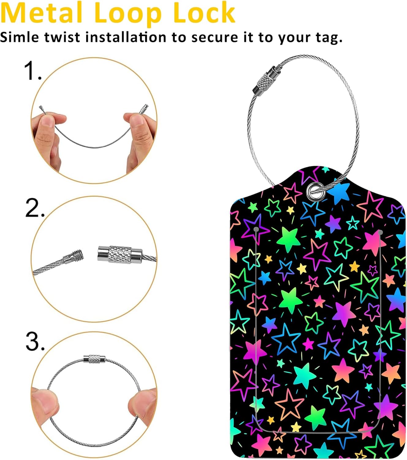 2 Pack Luggage Tags for Suitcases,Bright Neon Stars Luggage Tag,PU Leather Id Label Luggage Tags