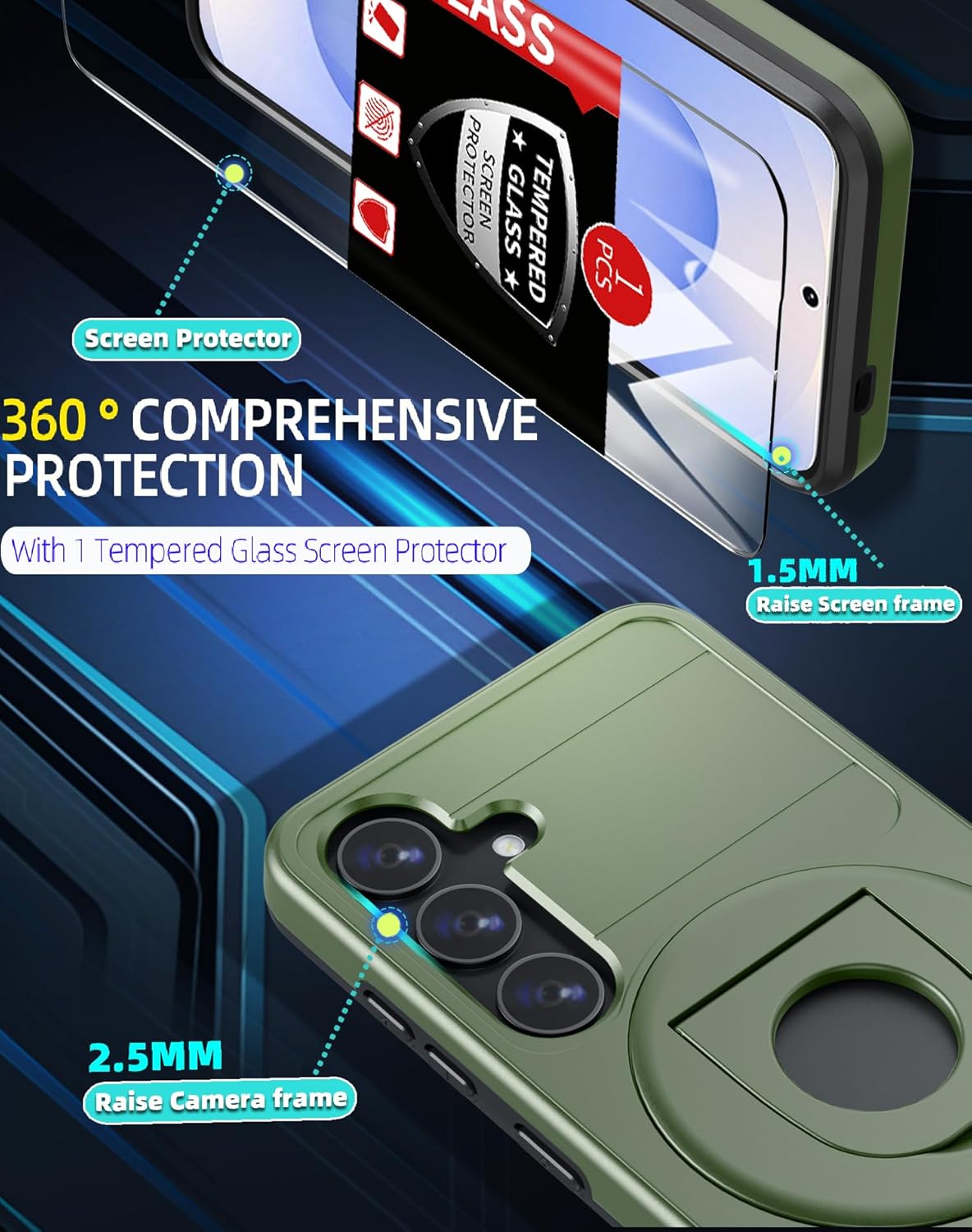 for Samsung Galaxy S25 Plus Case Magnetic Compatible with MagSafe Wireless Charging,with Screen Protector,for S25+Plus Case with Stand Ring Anti-Scratch Shockproof Heavy Duty Protection Green