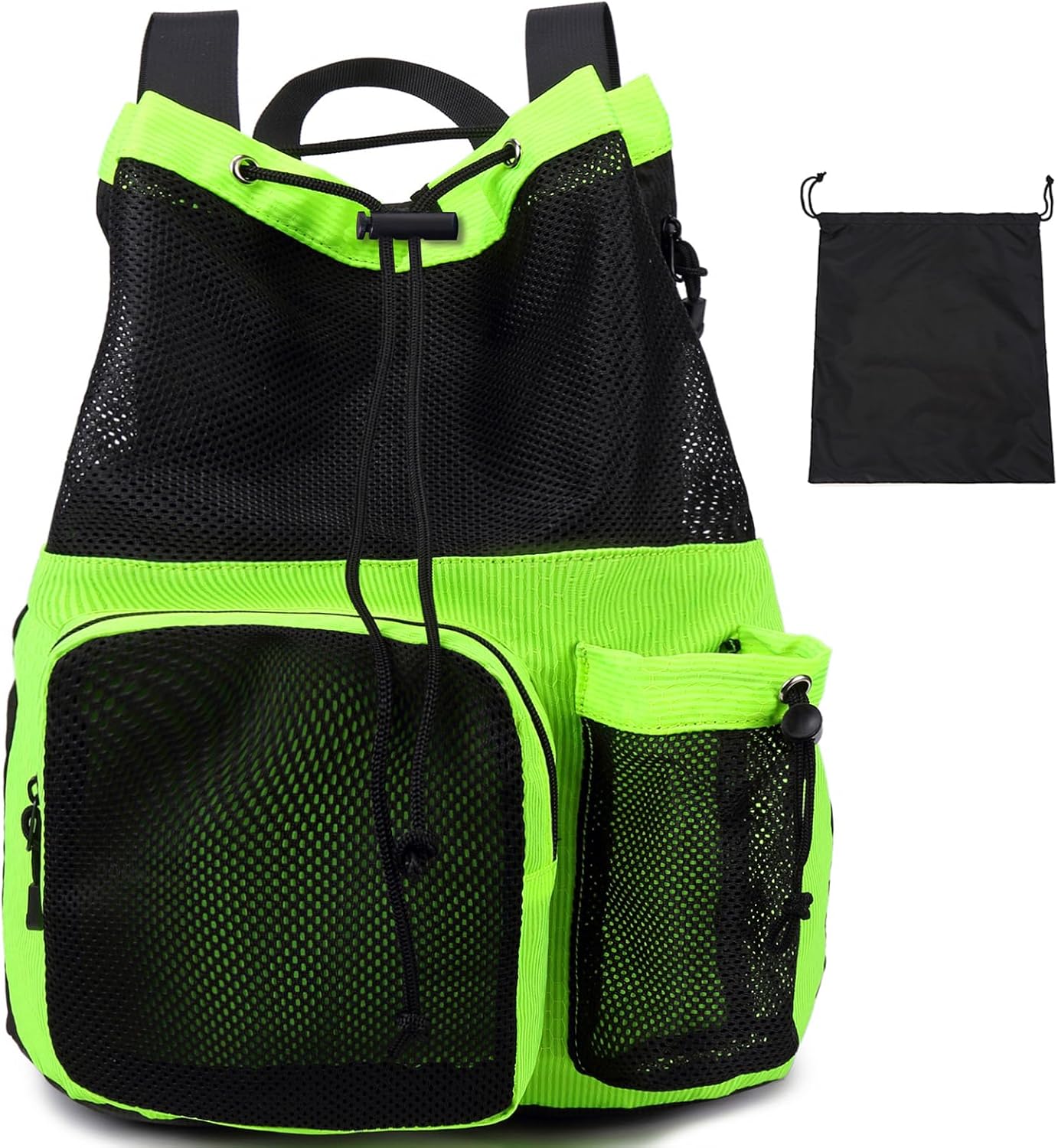 Lohol Large Mesh Drawstring Backpack with Shoe Bag, Durable Swimming String Sack with Handle for Sports Gym Yoga Beach Travel