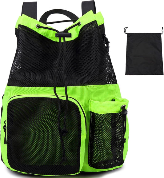 Lohol Large Mesh Drawstring Backpack with Shoe Bag, Durable Swimming String Sack with Handle for Sports Gym Yoga Beach Travel