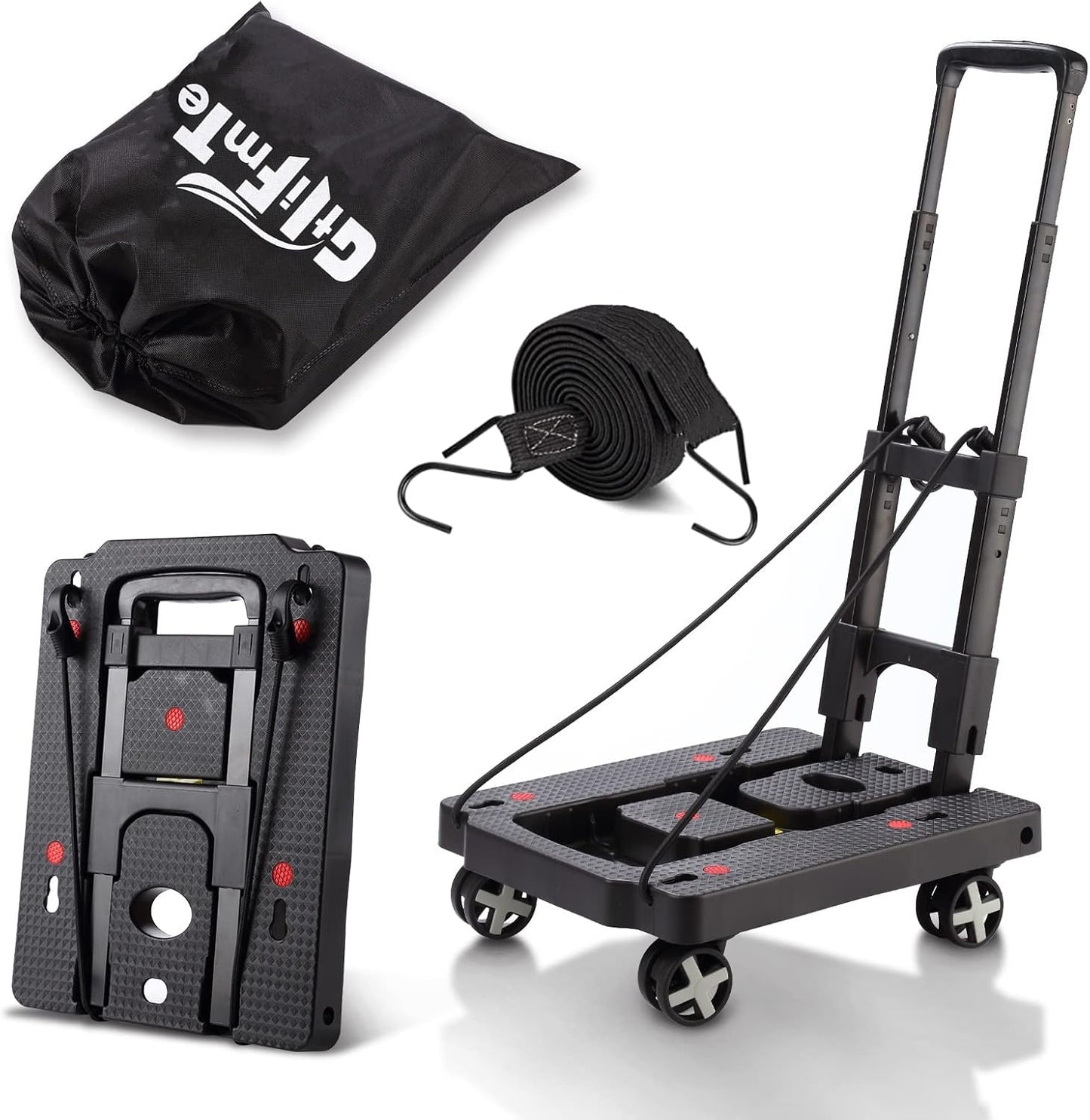 Folding Hand Truck Lightweight Hand Truck Dolly Foldable,Luggage cart with 4 Rotate Wheels, Utility Cart with Adjustable Handle,Collapsible Dolly for Moving-Black