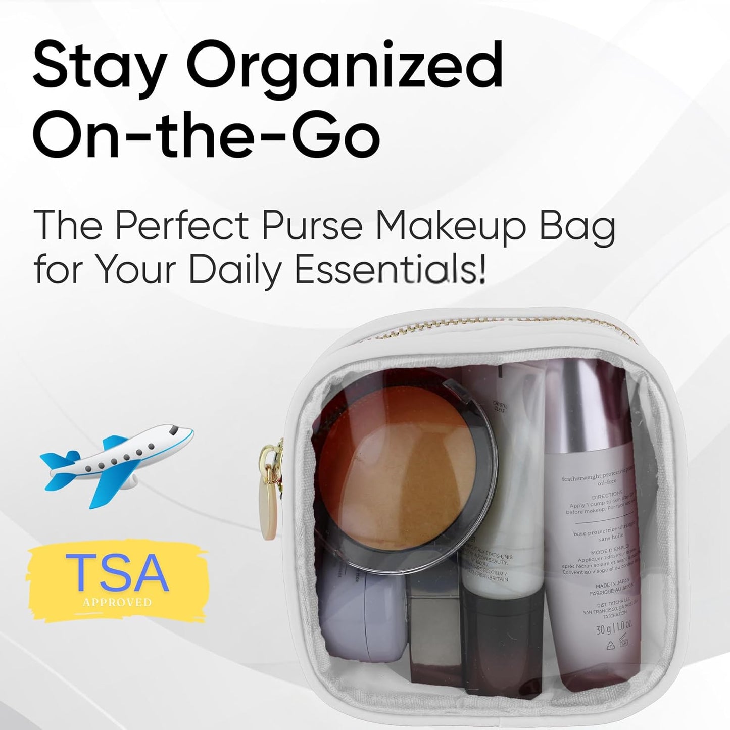 Clear Mini Makeup Bag - Small Cosmetic Pouch for Purse - Travel Case (White)
