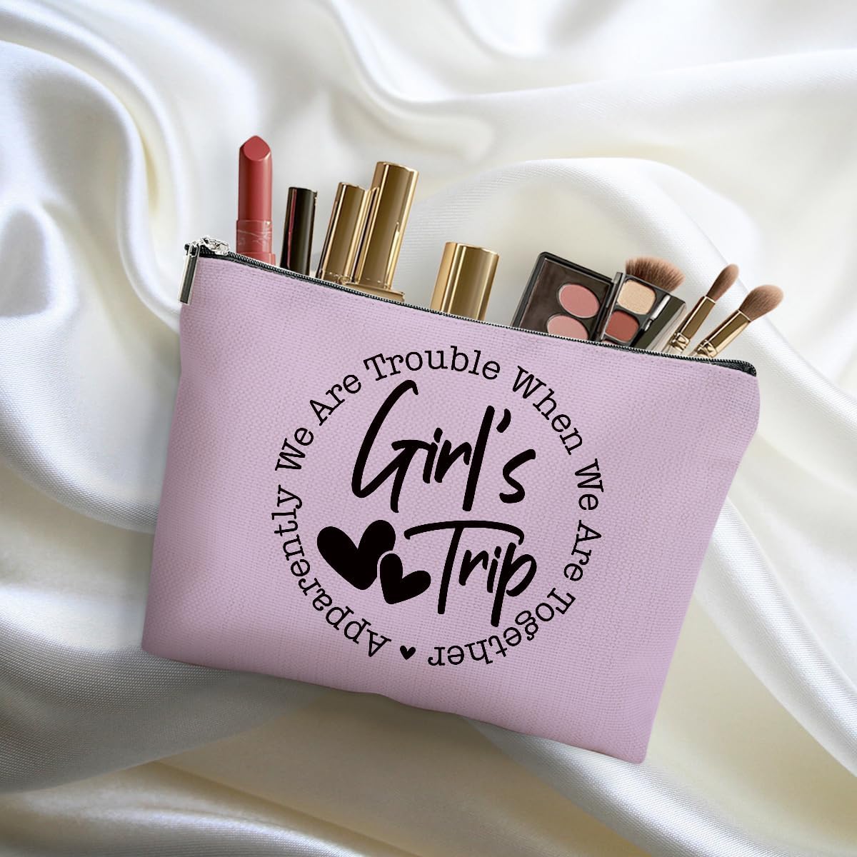 4Pcs Girls Trip Gifts Favors, 2025 Girls Weekend Gifts Funny Makeup Bag, Bestie Gifts Weekend Bag Vacation Cosmetic Bag, Friendship Gifts for Women Friend BFF, Graduation Wedding Gifts Toiletry Bag